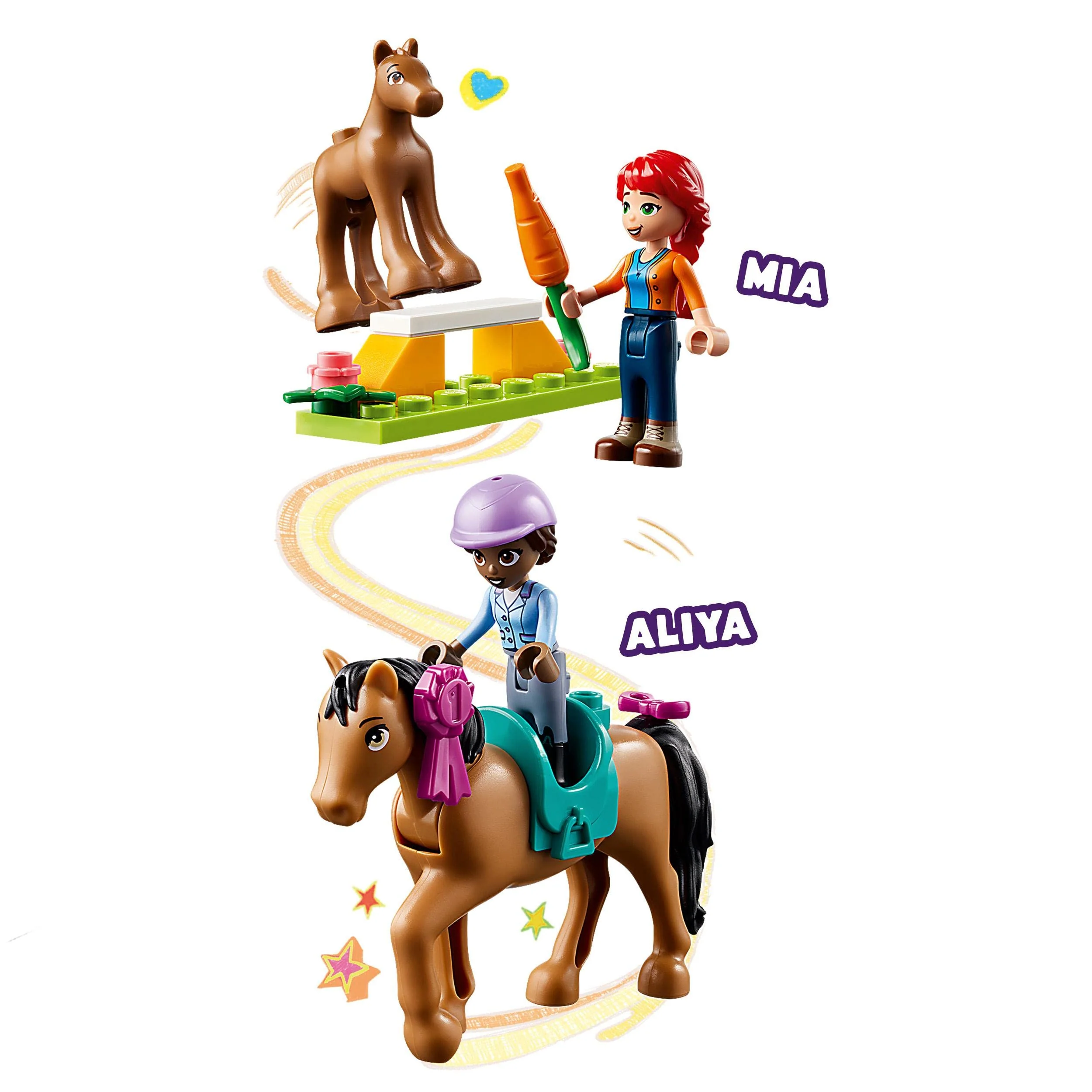 LEGO 41746 Friends Reitschule Set mit 2 Spielzeug-Pferden, Aliya und Mia Mini-Puppen, Reitstall- und Pferdespielzeug, Tierpflege-Geschenk für Kinder, Mädchen und Jungen ab 4 Jahre - Image 7