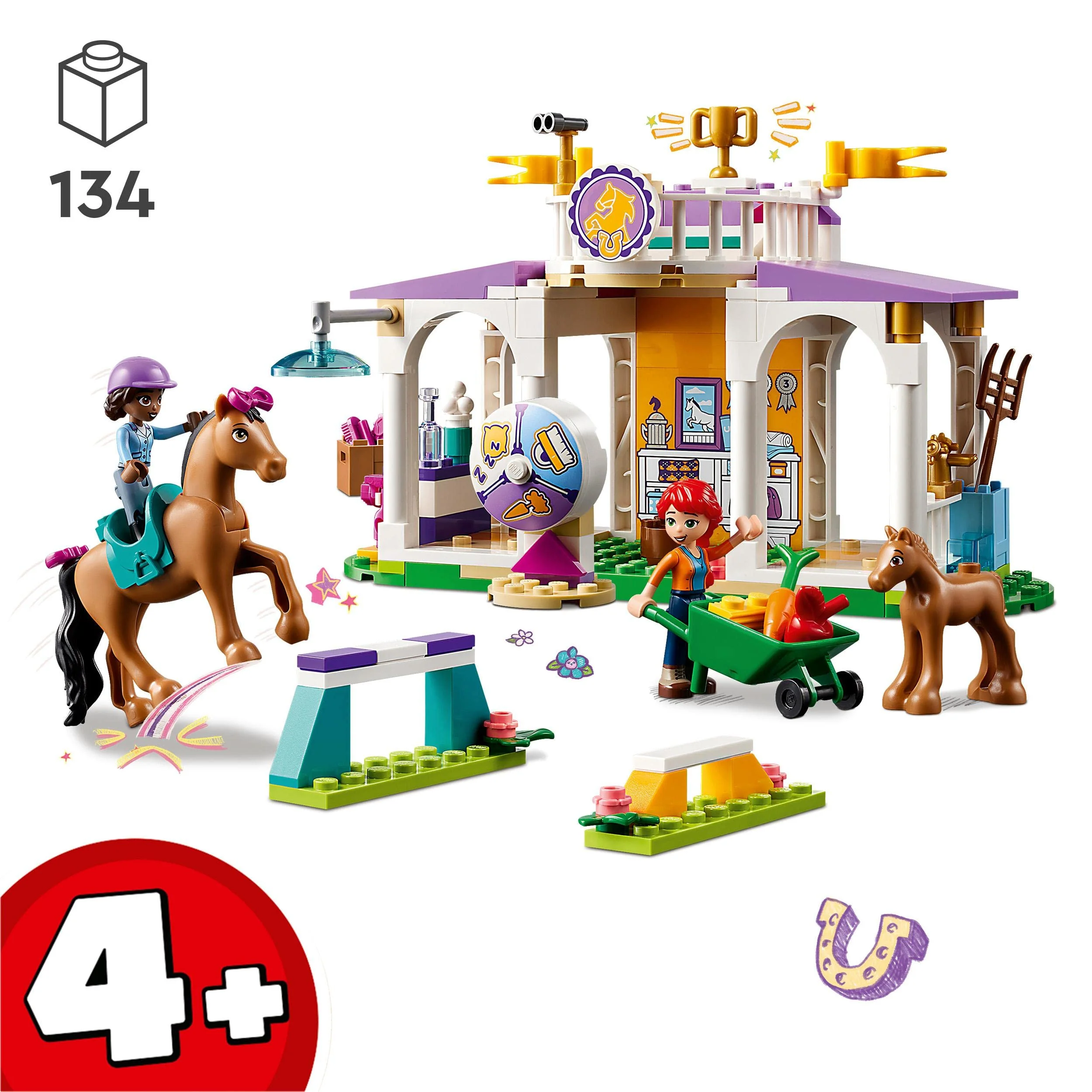 LEGO 41746 Friends Reitschule Set mit 2 Spielzeug-Pferden, Aliya und Mia Mini-Puppen, Reitstall- und Pferdespielzeug, Tierpflege-Geschenk für Kinder, Mädchen und Jungen ab 4 Jahre - Image 8
