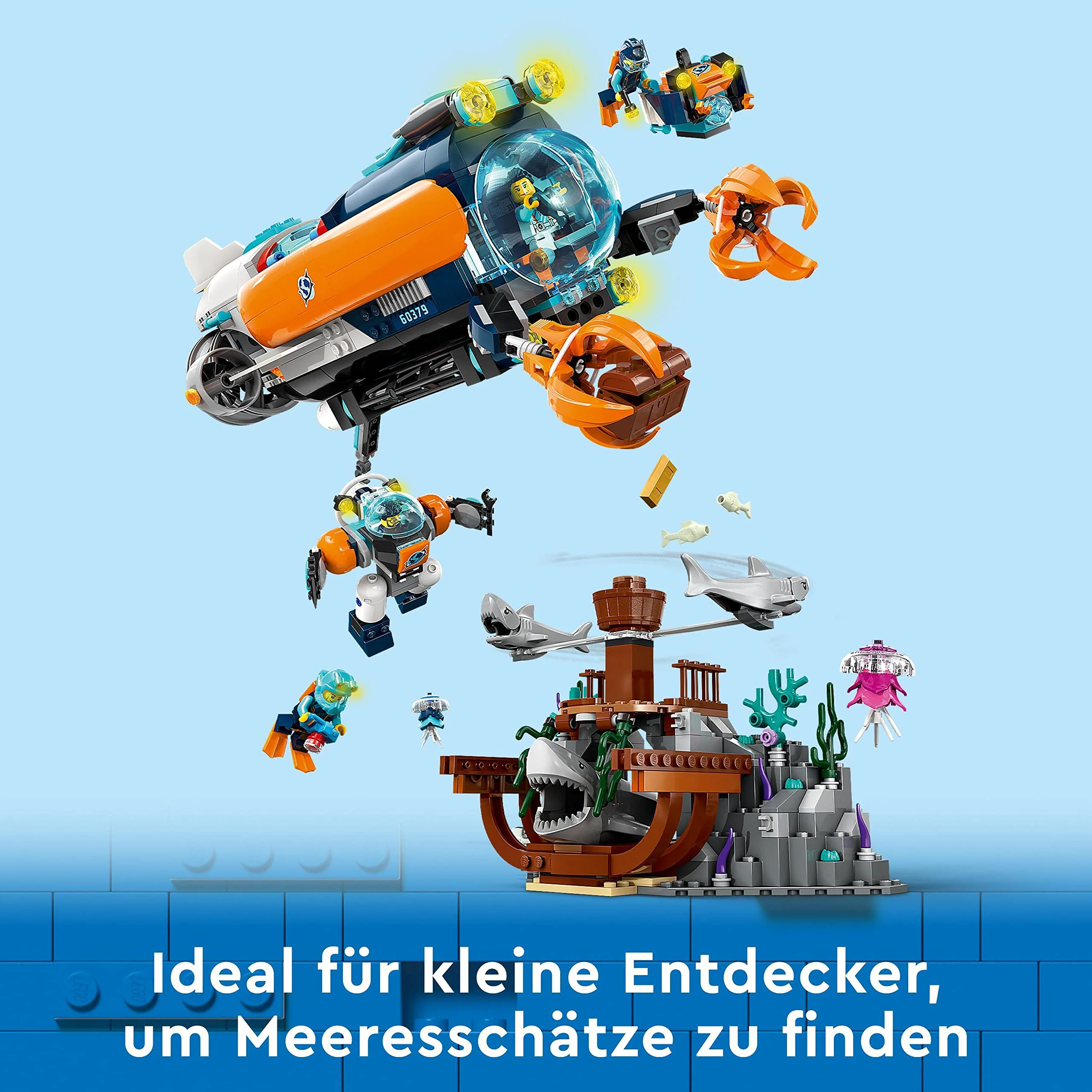 LEGO 60379 City Forscher-U-Boot Spielzeug, Unterwasser-Set mit Drohne, Mech, Minifiguren von Tauchern und Tierfiguren, Geschenk zum Geburtstag für Kinder, Jungen und Mädchen - Image 6