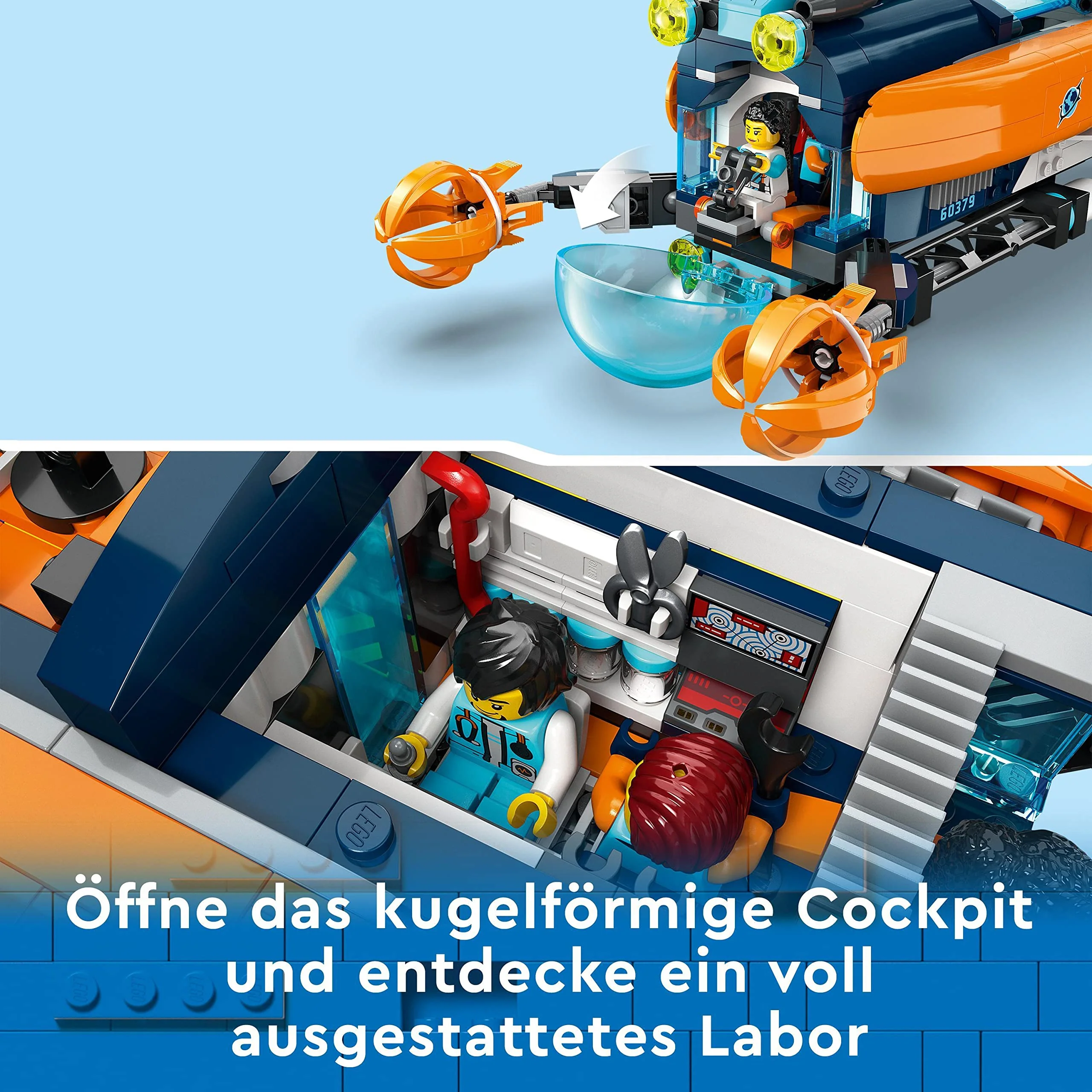 LEGO 60379 City Forscher-U-Boot Spielzeug, Unterwasser-Set mit Drohne, Mech, Minifiguren von Tauchern und Tierfiguren, Geschenk zum Geburtstag für Kinder, Jungen und Mädchen - Image 8