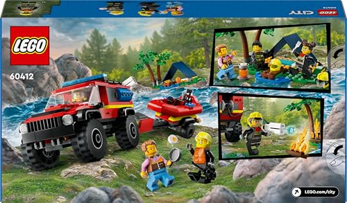 LEGO 60412 City Feuerwehrgeländewagen mit Rettungsboot, Offroad-Auto-Spielzeug für Kinder ab 5 Jahren, Rettungswagen mit Schlauchboot, Anhänger, Zelt und 3 Minifiguren, Geschenk für Jungs und Mädchen - Image 2