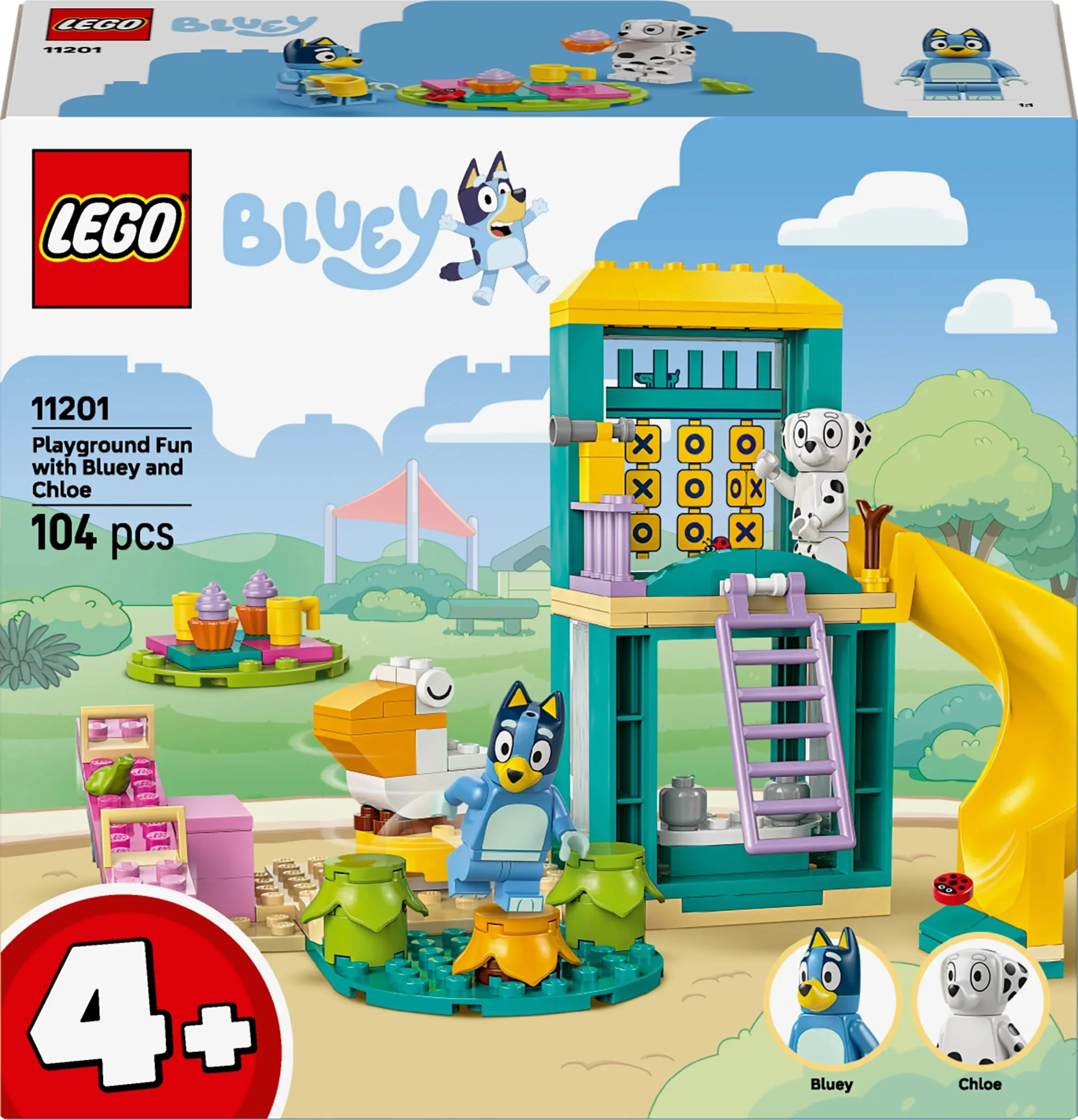 LEGO Bluey Playground Fun with Bluey and Chloe - Toy for 4+ Year Old Girls & Boys - incl. 2 Minifigures, a Functional Pink See-Saw, Slide, Climbing Frame & 3 Plants - Gift for TV Show Fans - 11201 - Image 2