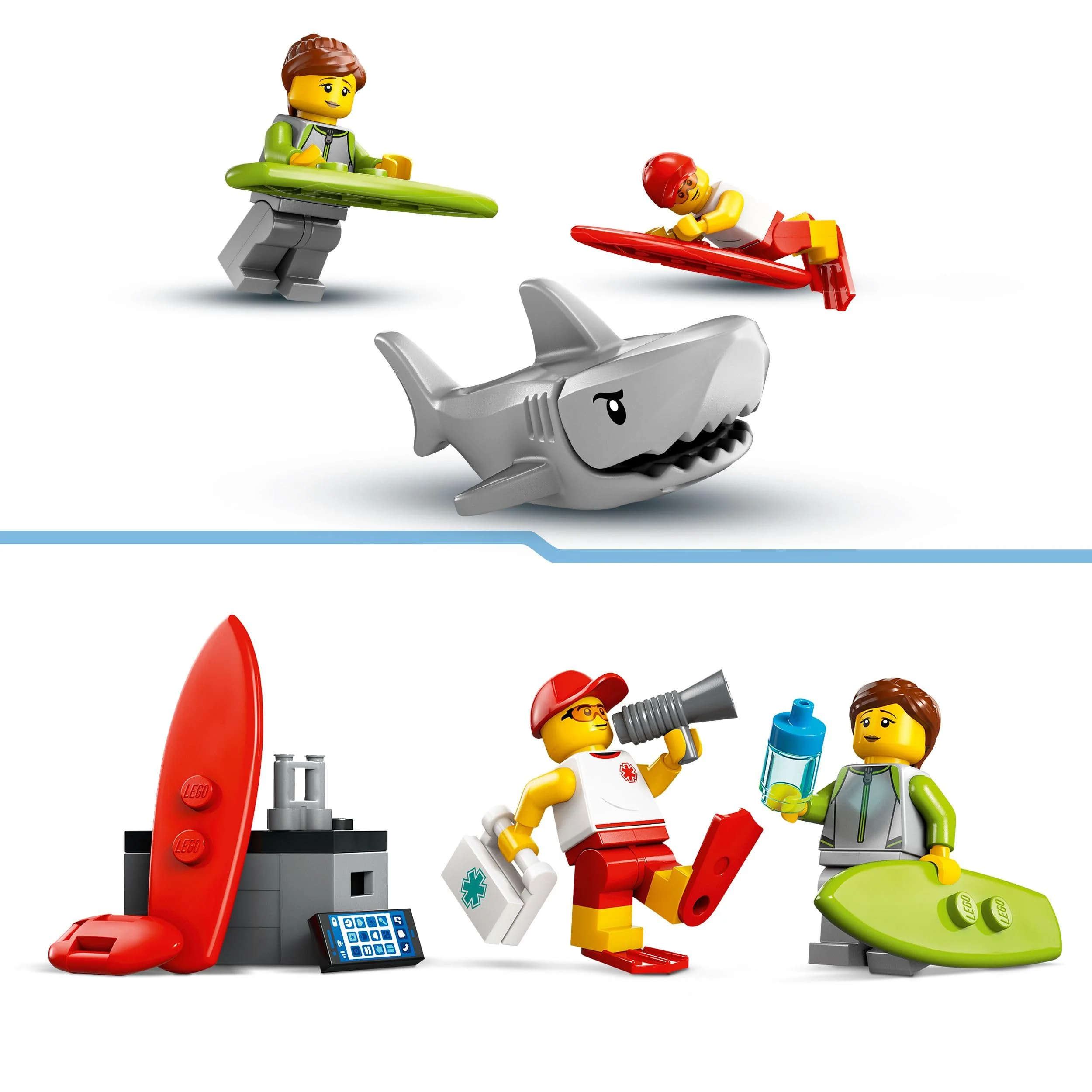 LEGO City Einsatzfahrzeug der Rettungsschwimmer - Geländewagen Spielzeug mit 2 Minifiguren und Hai - Bauset für Mädchen und Jungen ab 6 Jahren - Geschenkidee für Surfer und Wassersportfans 60453 - Image 5