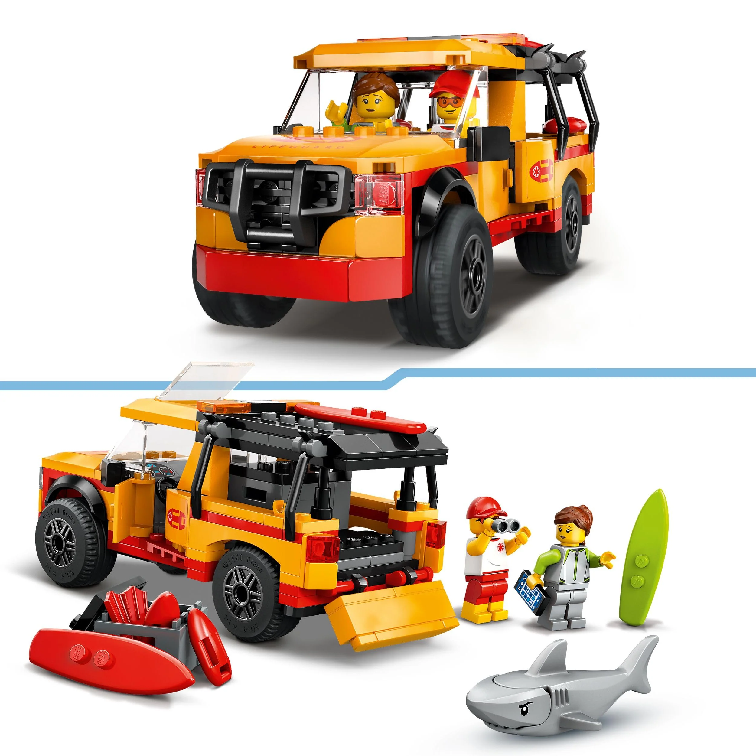 LEGO City Einsatzfahrzeug der Rettungsschwimmer - Geländewagen Spielzeug mit 2 Minifiguren und Hai - Bauset für Mädchen und Jungen ab 6 Jahren - Geschenkidee für Surfer und Wassersportfans 60453 - Image 7