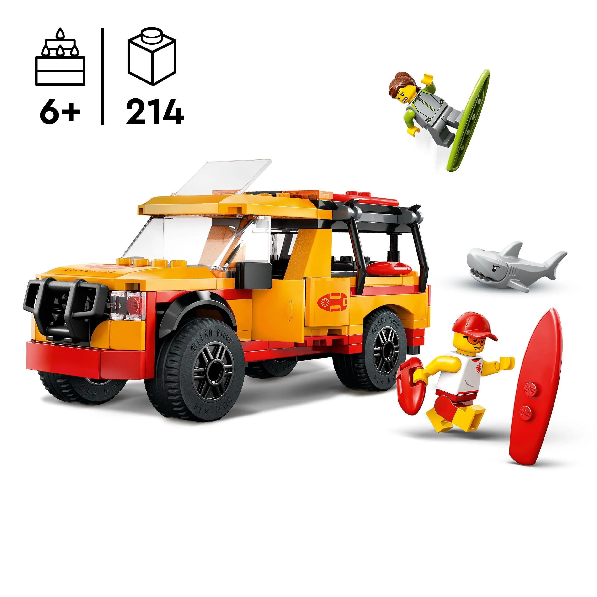 LEGO City Einsatzfahrzeug der Rettungsschwimmer - Geländewagen Spielzeug mit 2 Minifiguren und Hai - Bauset für Mädchen und Jungen ab 6 Jahren - Geschenkidee für Surfer und Wassersportfans 60453 - Image 8