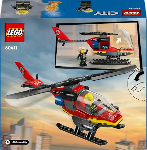 LEGO City Feuerwehrhubschrauber, Set mit Hubschrauber-Spielzeug und Pilot-Figur, Feuerwehr-Helikopter für EIN fantasievolles Spielerlebnis, Geschenk für Kinder, Jungen und Mädchen ab 5 Jahren 60411 - Image 2