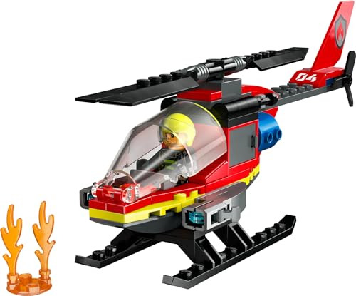 LEGO City Feuerwehrhubschrauber, Set mit Hubschrauber-Spielzeug und Pilot-Figur, Feuerwehr-Helikopter für EIN fantasievolles Spielerlebnis, Geschenk für Kinder, Jungen und Mädchen ab 5 Jahren 60411 - Image 4