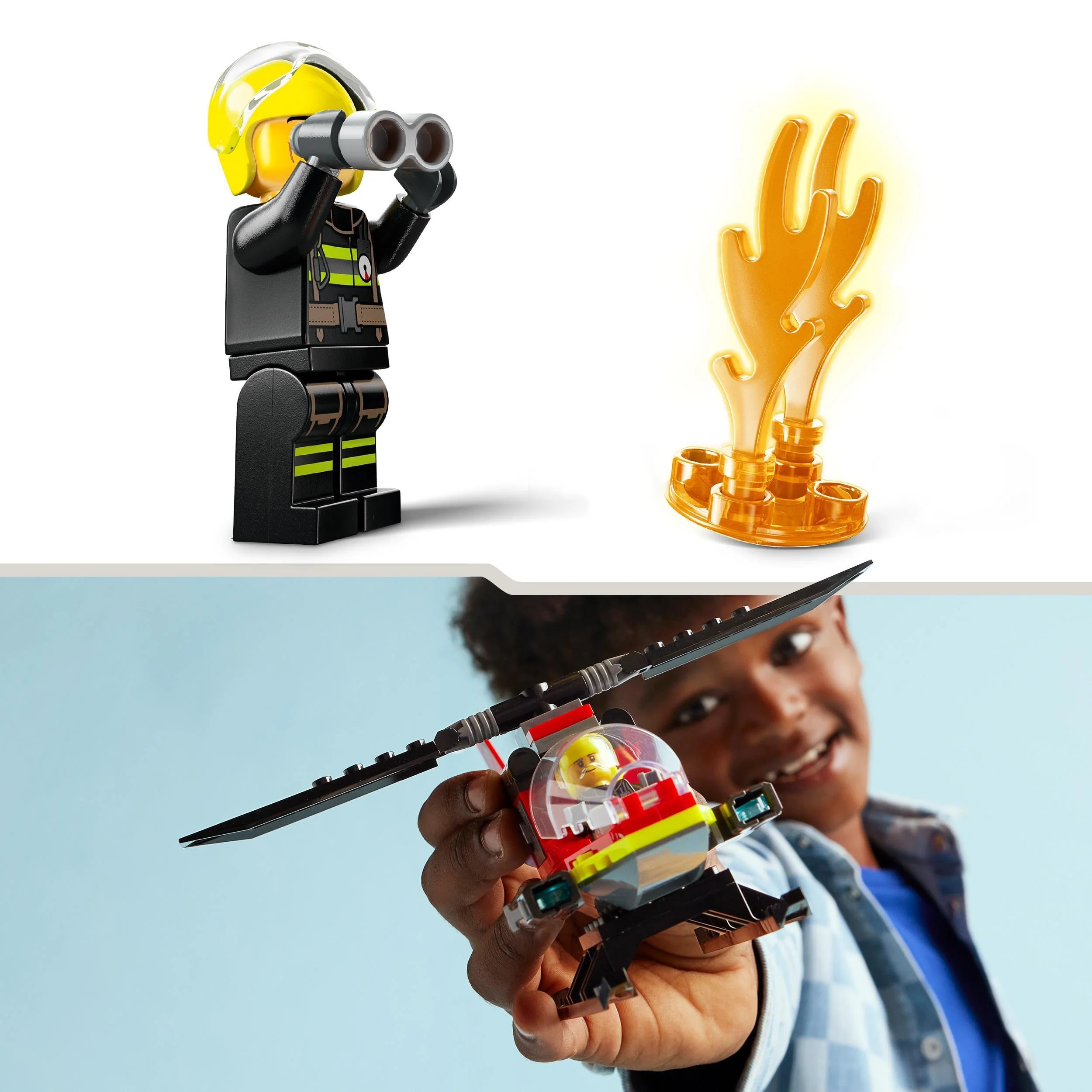 LEGO City Feuerwehrhubschrauber, Set mit Hubschrauber-Spielzeug und Pilot-Figur, Feuerwehr-Helikopter für EIN fantasievolles Spielerlebnis, Geschenk für Kinder, Jungen und Mädchen ab 5 Jahren 60411 - Image 7