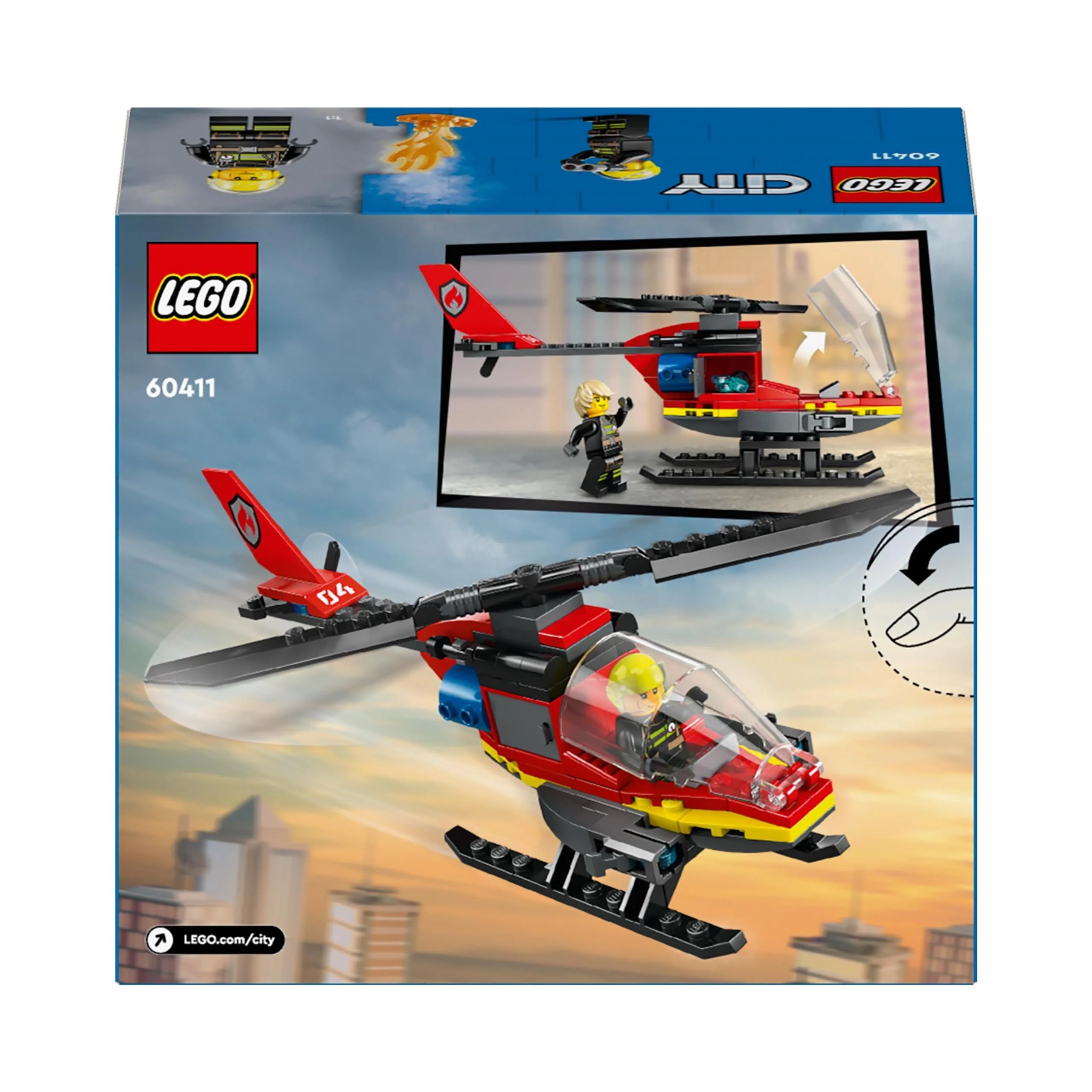 LEGO City Feuerwehrhubschrauber, Set mit Hubschrauber-Spielzeug und Pilot-Figur, Feuerwehr-Helikopter für EIN fantasievolles Spielerlebnis, Geschenk für Kinder, Jungen und Mädchen ab 5 Jahren 60411 - Image 8
