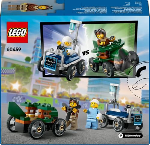 LEGO City Flugzeug vs. Krankenhausbett Rennwagen Set - Seifenkisten Spielzeug für Jungen und Mädchen ab 5 Jahren - Bauset mit 2 Minifiguren - Geschenk zum Geburtstag & für die Feiertage 60459 - Image 2