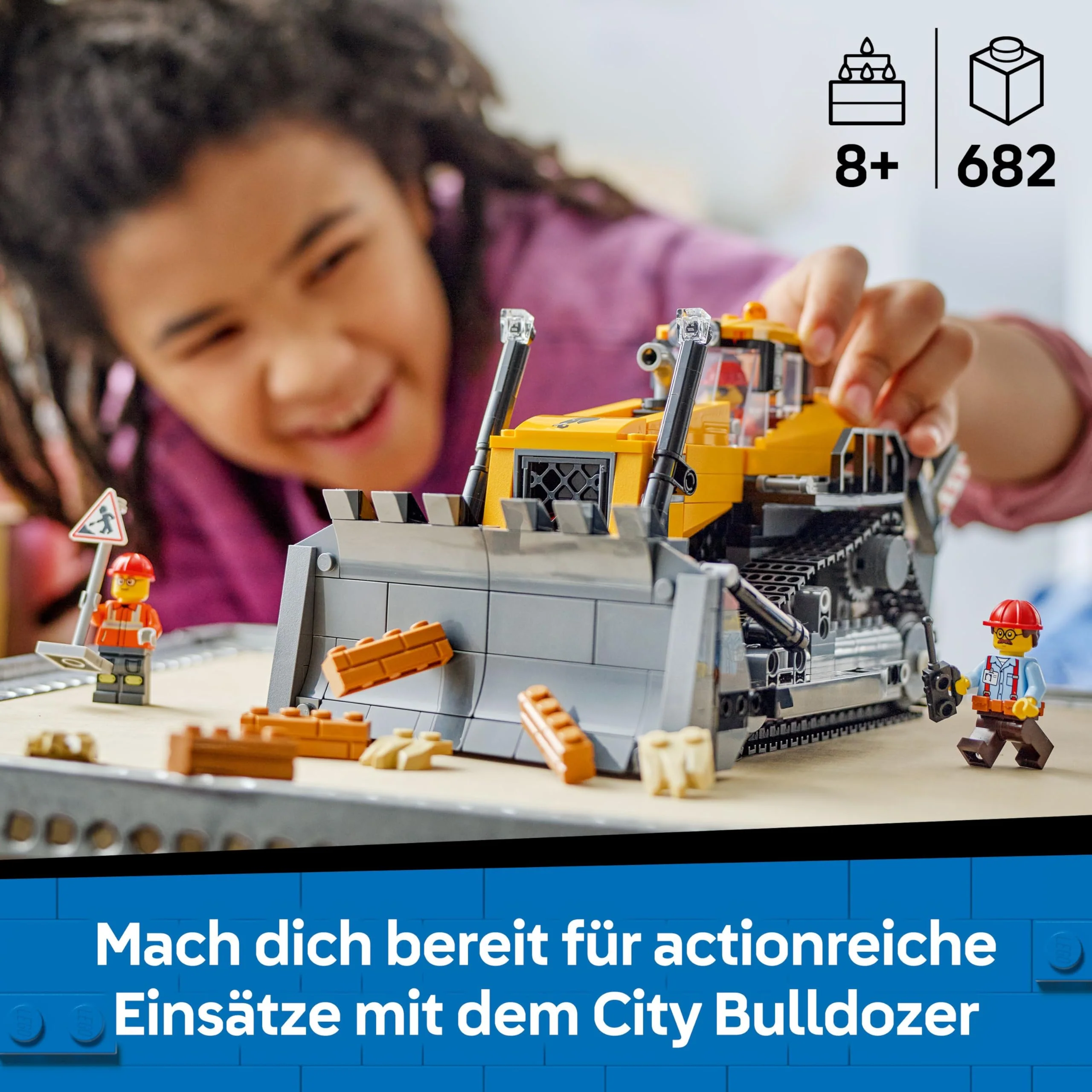 LEGO City Gelber Bulldozer Set – Spielzeugbaustelle, BAU- und Spielset – wirklichkeitsgetreue Baumaschine mit Fahrer und 2 Bauarbeitern – Geschenkidee für Kinder ab 8 Jahren – 60466 - Image 9
