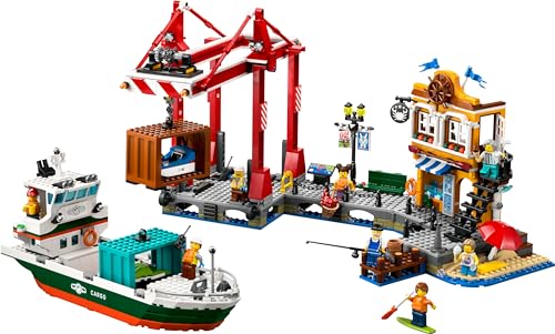 LEGO City Hafen mit Frachtschiff, Bauspielzeug für Jungen und Mädchen ab 8 Jahren, Geschenkidee für Kinder, Containerkran, Schiff-Spielzeug und 8 Minifiguren 60422 - Image 4