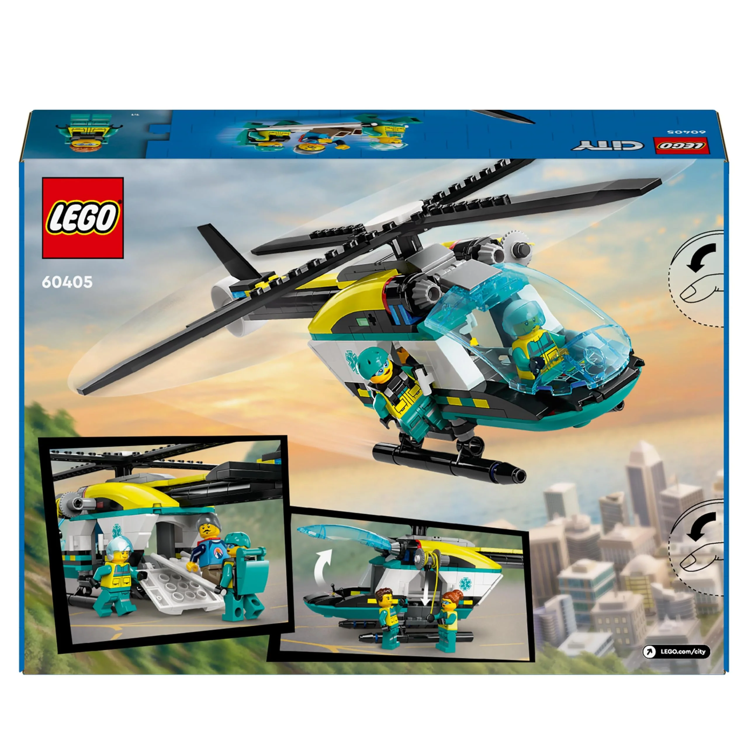 LEGO City Rettungshubschrauber, Hubschrauber-Spielzeug für Kinder, Helikopter mit Seilwinde, Rotoren und 3 Figuren inkl. Pilot, Wanderer und Luftretter, Geschenk für 6-jährige Jungs und Mädchen 60405 - Image 2