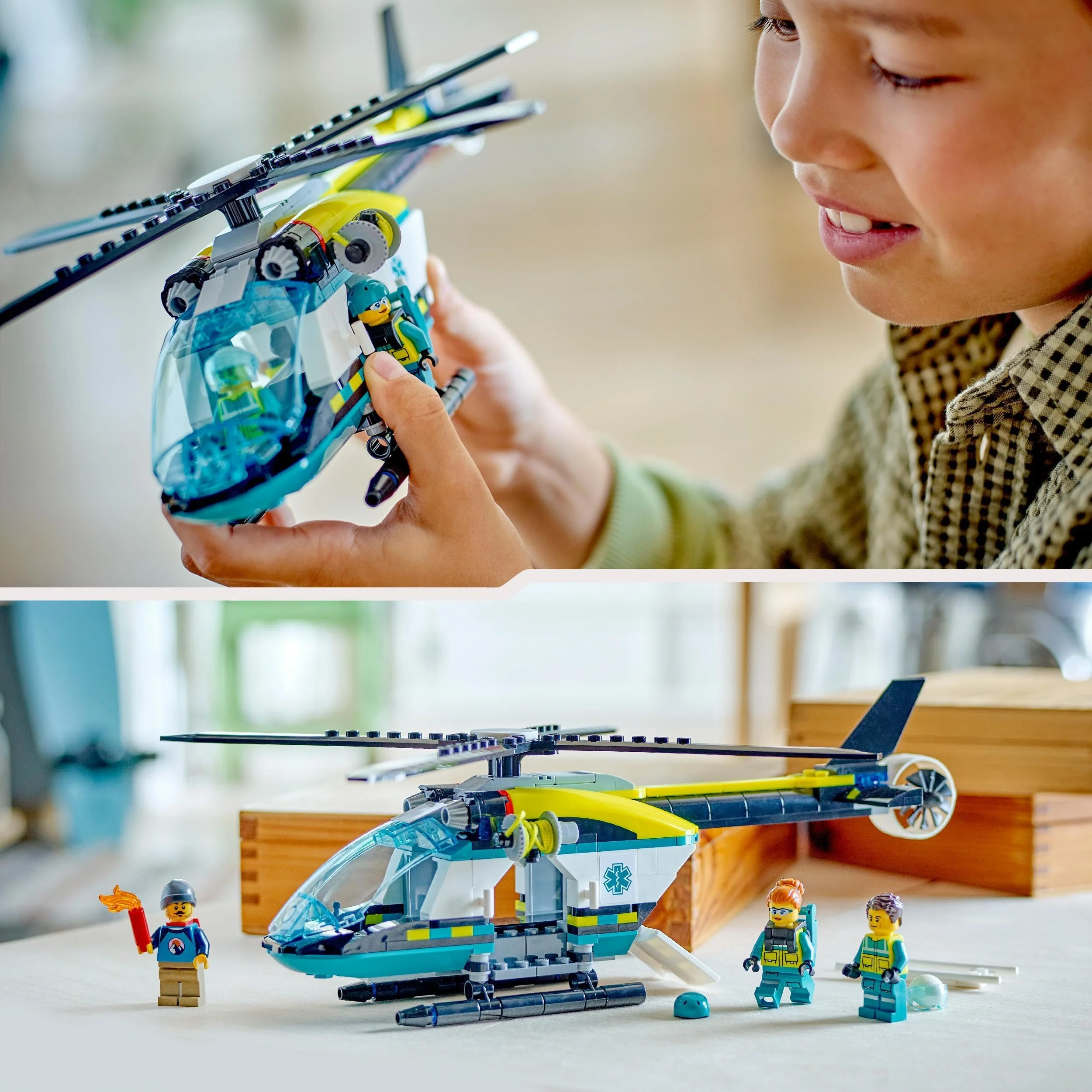 LEGO City Rettungshubschrauber, Hubschrauber-Spielzeug für Kinder, Helikopter mit Seilwinde, Rotoren und 3 Figuren inkl. Pilot, Wanderer und Luftretter, Geschenk für 6-jährige Jungs und Mädchen 60405 - Image 4