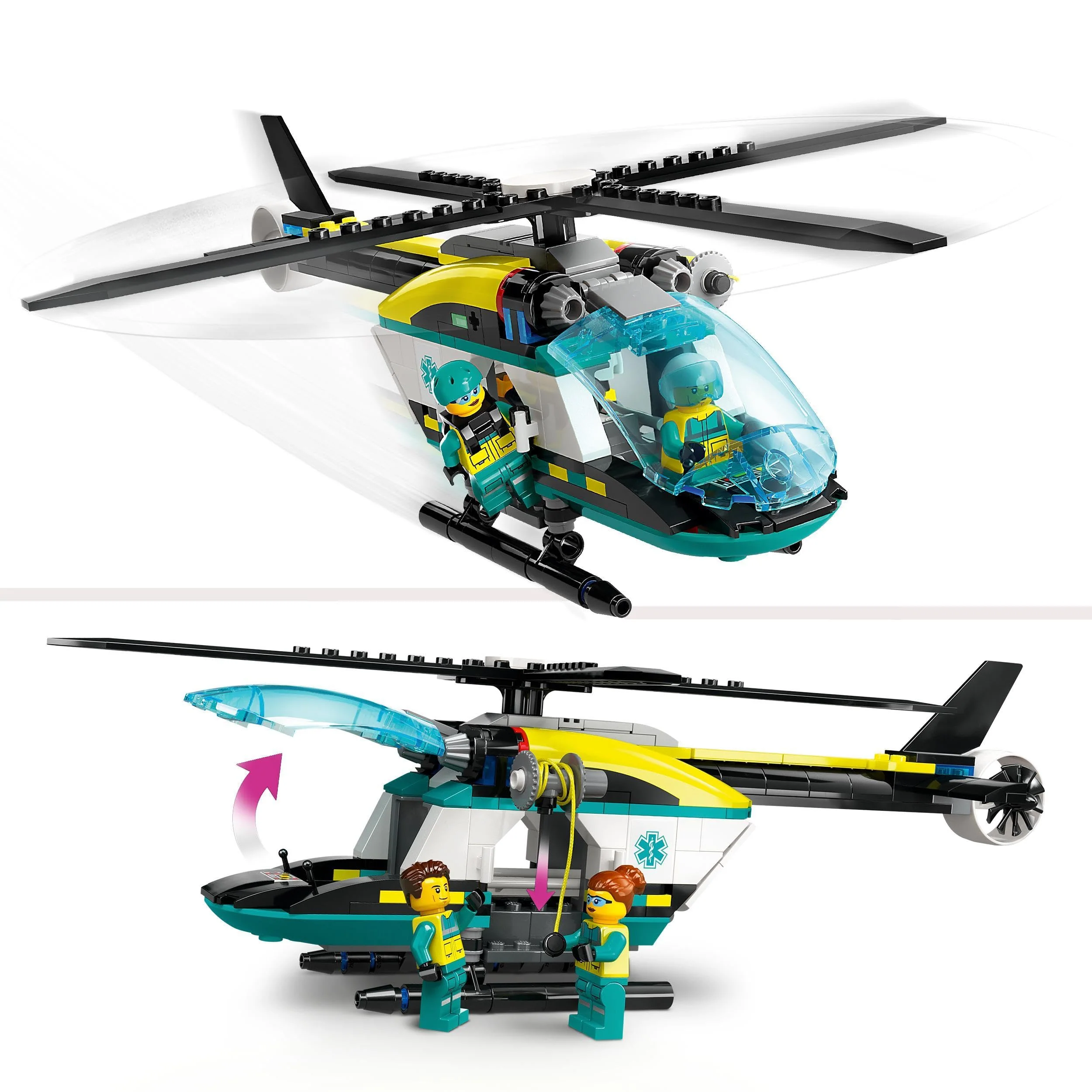 LEGO City Rettungshubschrauber, Hubschrauber-Spielzeug für Kinder, Helikopter mit Seilwinde, Rotoren und 3 Figuren inkl. Pilot, Wanderer und Luftretter, Geschenk für 6-jährige Jungs und Mädchen 60405 - Image 6