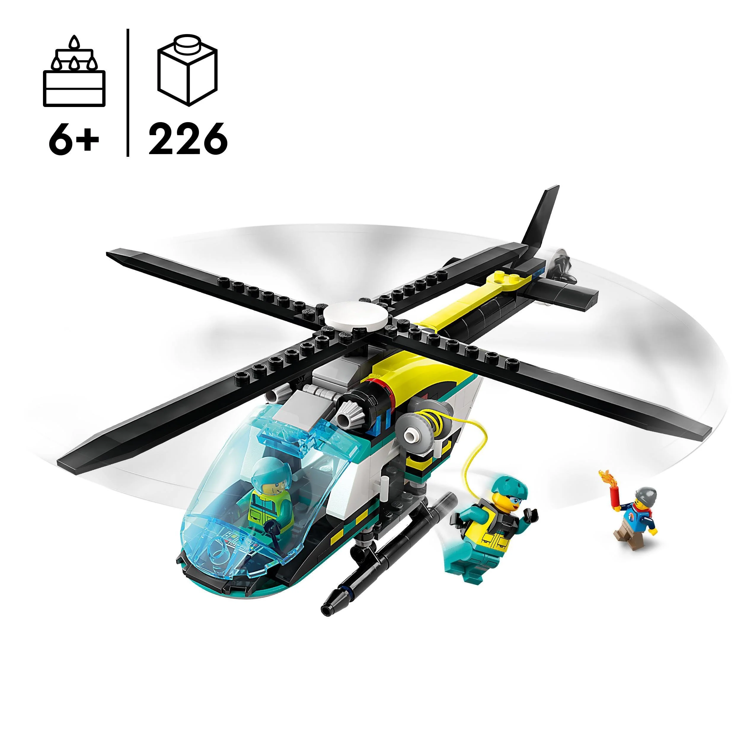 LEGO City Rettungshubschrauber, Hubschrauber-Spielzeug für Kinder, Helikopter mit Seilwinde, Rotoren und 3 Figuren inkl. Pilot, Wanderer und Luftretter, Geschenk für 6-jährige Jungs und Mädchen 60405 - Image 7