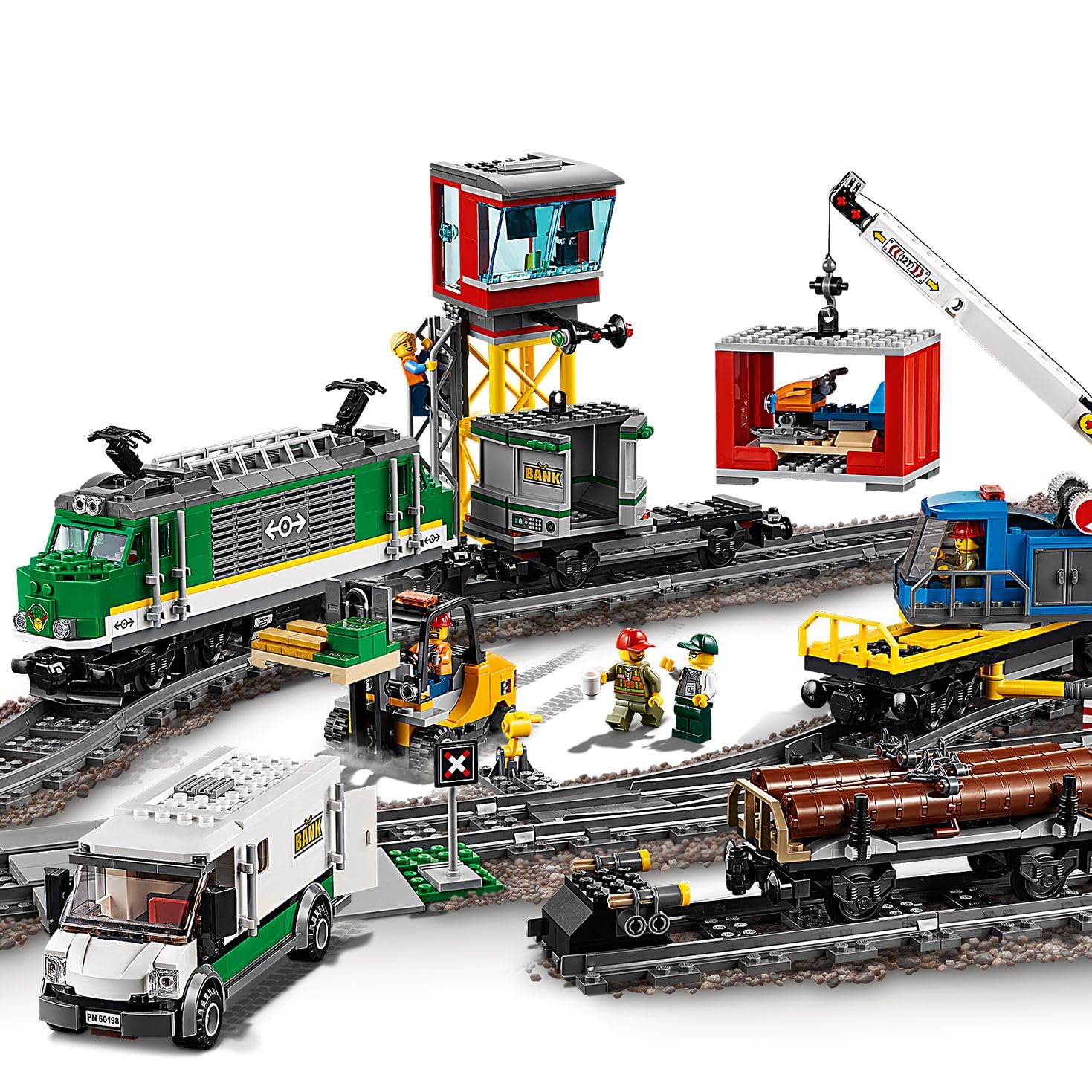 LEGO City Trains Güterzug - Zug Spielzeug, Gabelstapler, 32 Gleisstücke, Signalleuchten & 6 Minifiguren – Lokomotive Spielset für Kinder - Kreatives Geschenk für Jungen & Mädchen ab 6 Jahren - 60198 - Image 11