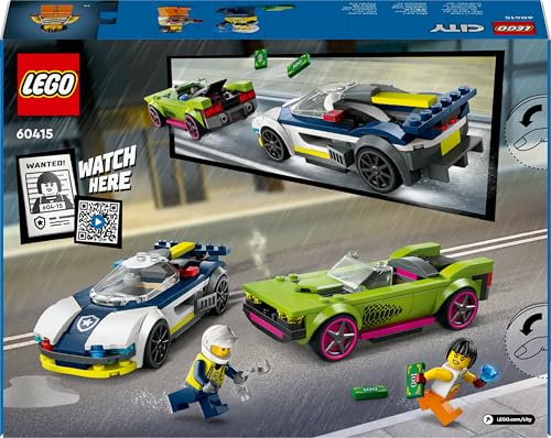 LEGO City Verfolgungsjagd mit Polizeiauto und Muscle Car, Auto-Spielezug mit 2 Rennautos, Polizei-Geschenk für Kinder, Jungs und Mädchen ab 6 Jahren, Set mit Polizist und Ganovin-Minifiguren 60415 - Image 2