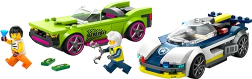 LEGO City Verfolgungsjagd mit Polizeiauto und Muscle Car, Auto-Spielezug mit 2 Rennautos, Polizei-Geschenk für Kinder, Jungs und Mädchen ab 6 Jahren, Set mit Polizist und Ganovin-Minifiguren 60415 - Image 4