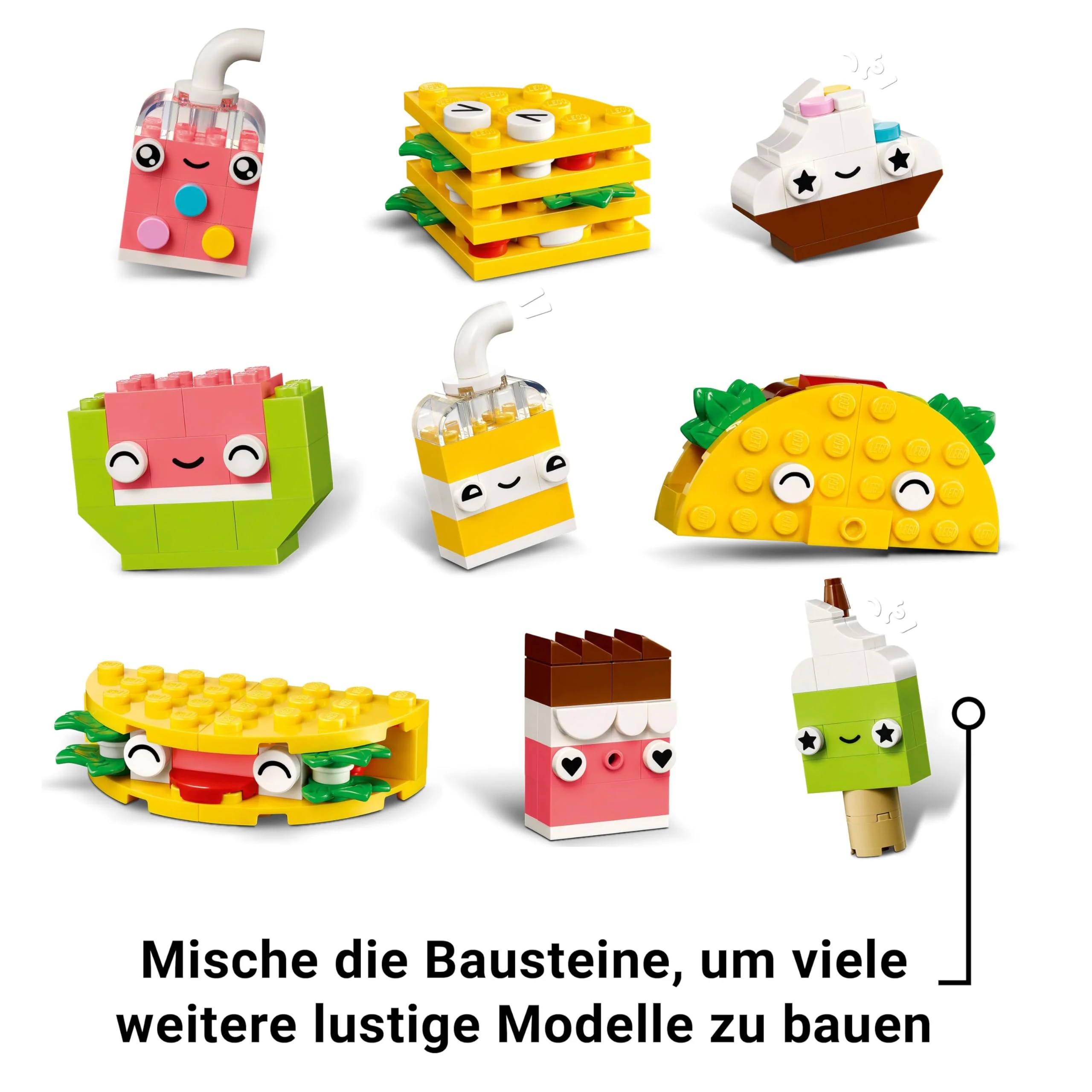 LEGO Classic Kreativer Snack Bauspaß, Spielzeug mit Essen für fantasievolle Rollenspiele, Bauset für Jungen und Mädchen ab 4 Jahren, Cupcake, Avocado, EIS am Stiel und Taco 11039 - Image 9