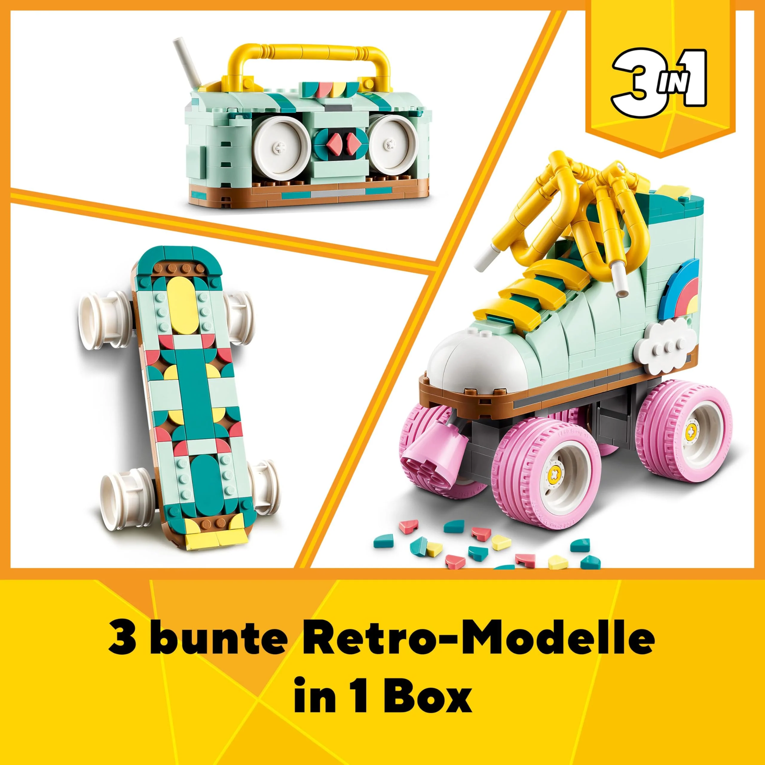 LEGO Creator 3-in-1 Retro Rollschuh – Spielzeug zum Bauen und Ausstellen - Verwandelt sich in ein Mini-Skateboard oder ein Boombox Radio – Kreatives Geschenk für Mädchen und Jungen ab 8 Jahren – 31148 - Image 11