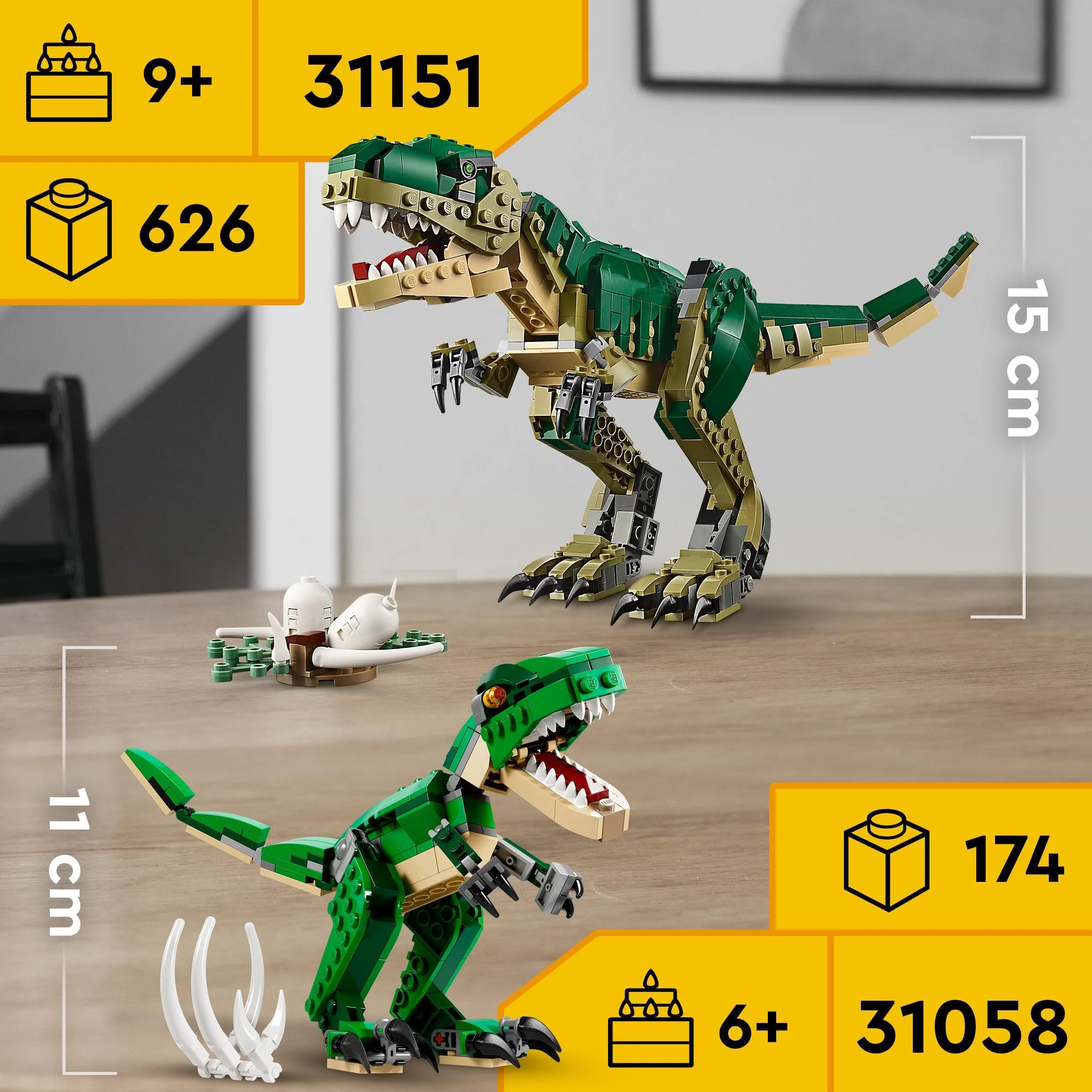 LEGO Creator Dinosaurier, 3in1 Spielzeug-Modell zum Bauen von T-Rex, Triceratops und Pterodactylus-Figuren, Bausteine-Set für Kinder ab 7 Jahren, Geschenk für Jungen und Mädchen 31058 - Image 3