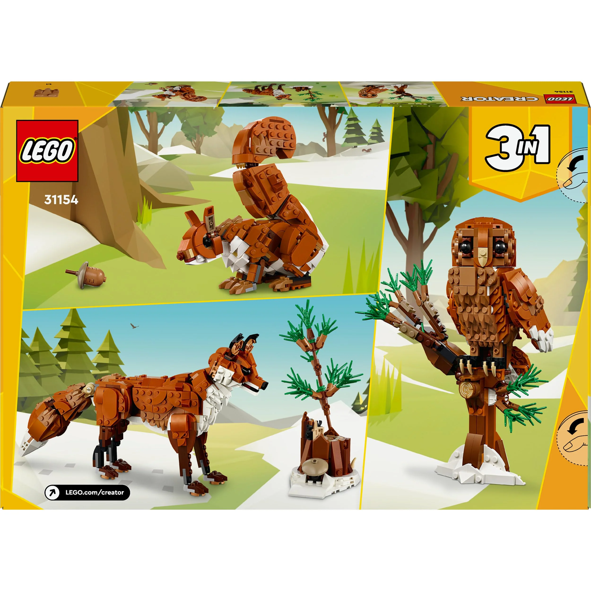 LEGO Creator Waldtiere: Rotfuchs, Tiere-Set mit Fuchs, Eule und Eichhörnchen Spielzeug, Tierfiguren des Waldes zum Spielen und Ausstellen, kreatives Geschenk für Jungs und Mädchen ab 9 Jahren 31154 - Image 2