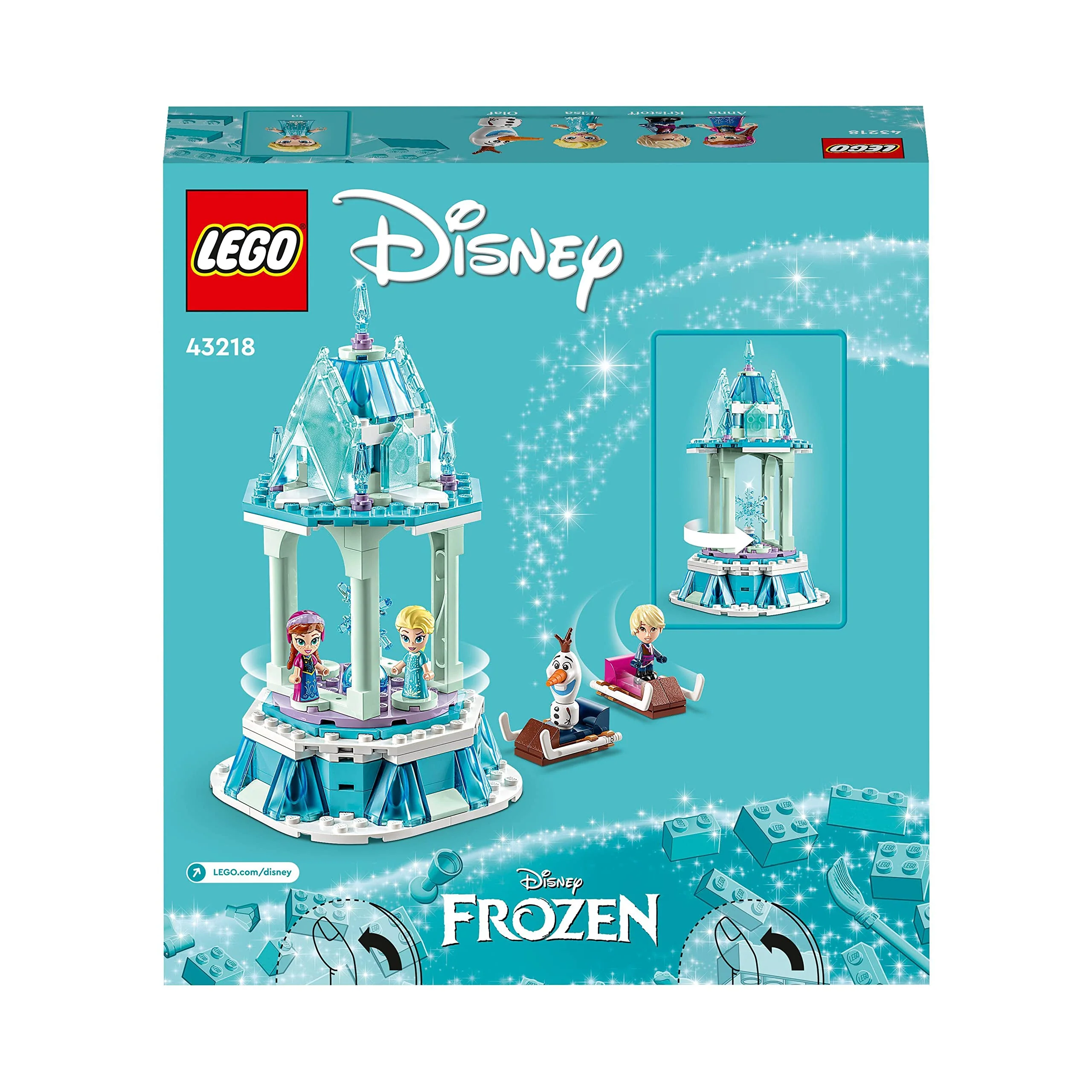 LEGO Disney Princess Annas und Elsas magisches Karussell, Die Eiskönigin Spielzeug, Inspiriert vom Frozen Eispalast mit 3 ikonischen Mikro-Puppen-Figuren und Olaf-Figur 43218 - Image 2