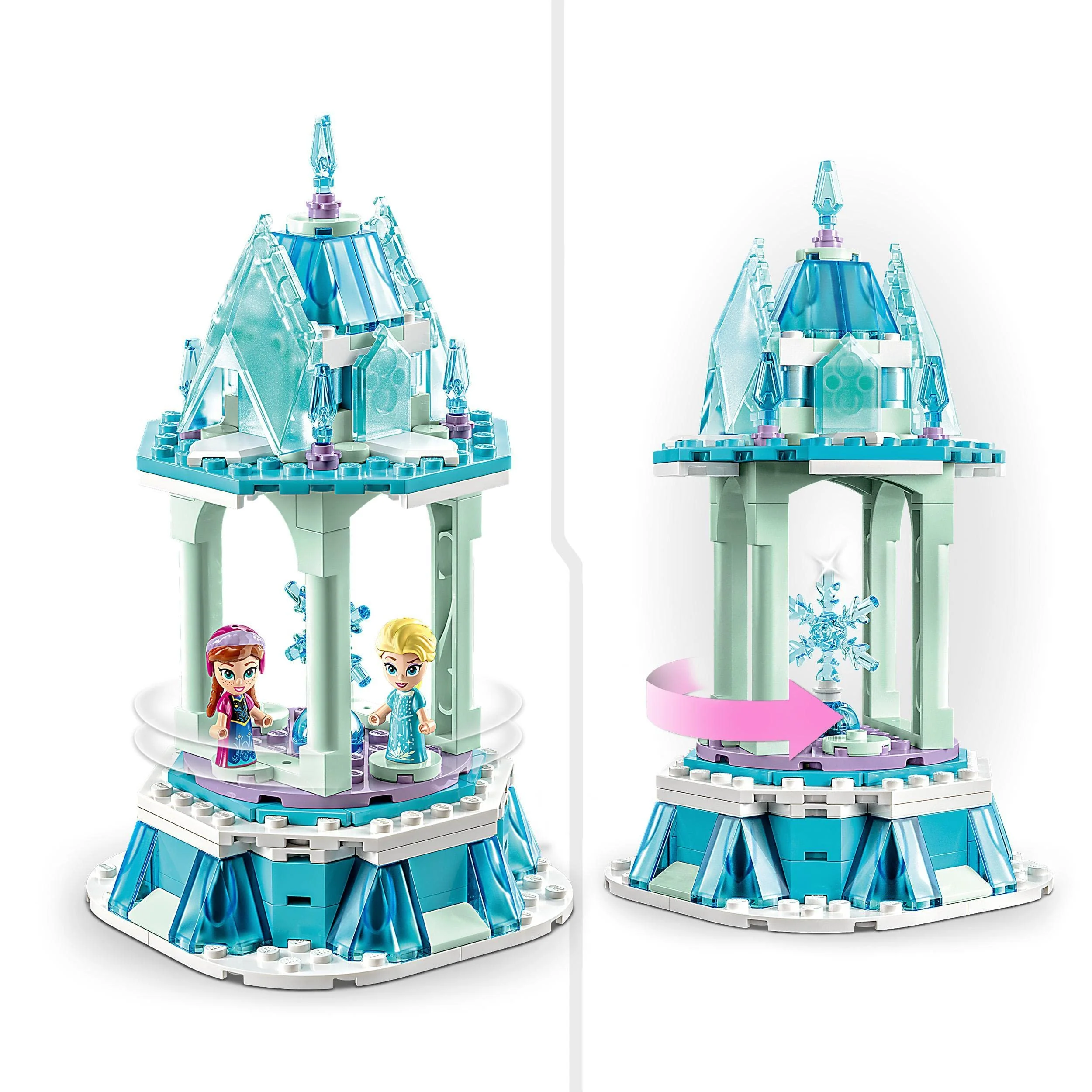 LEGO Disney Princess Annas und Elsas magisches Karussell, Die Eiskönigin Spielzeug, Inspiriert vom Frozen Eispalast mit 3 ikonischen Mikro-Puppen-Figuren und Olaf-Figur 43218 - Image 7