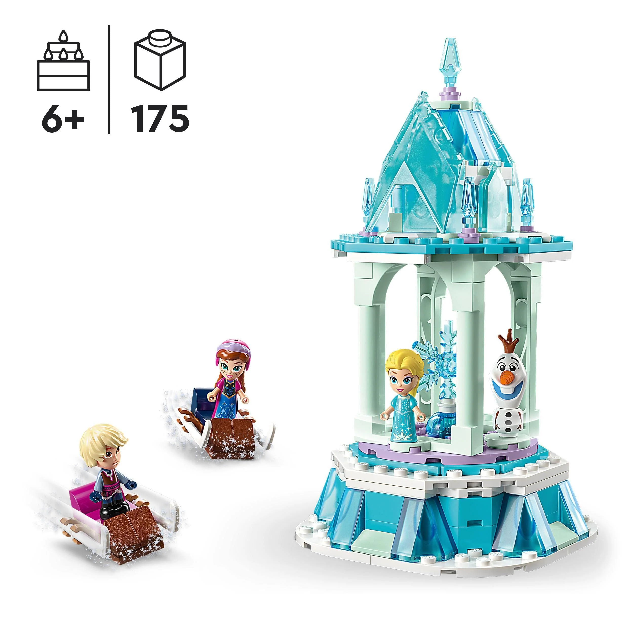 LEGO Disney Princess Annas und Elsas magisches Karussell, Die Eiskönigin Spielzeug, Inspiriert vom Frozen Eispalast mit 3 ikonischen Mikro-Puppen-Figuren und Olaf-Figur 43218 - Image 8