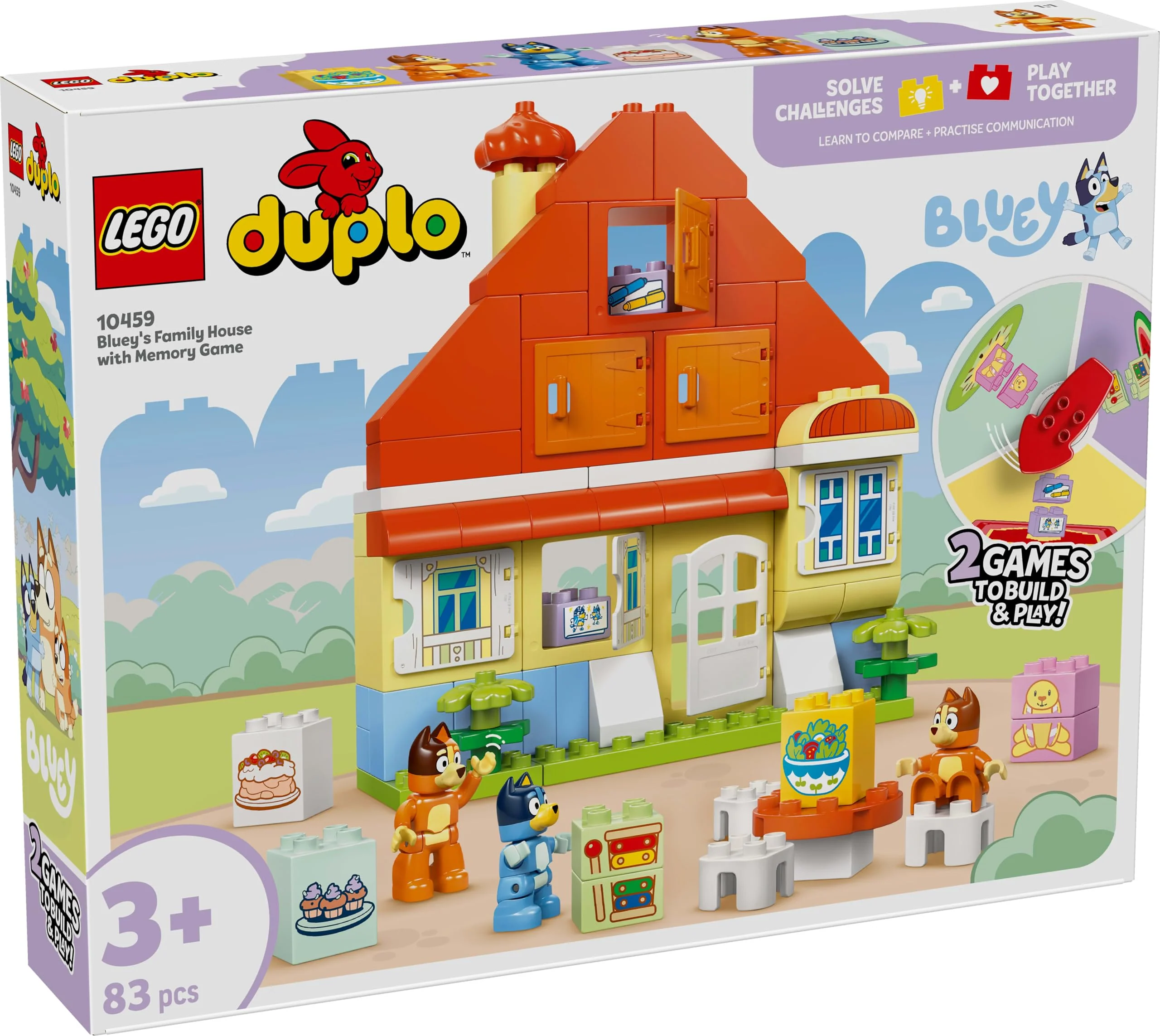 LEGO DUPLO Bluey: Blueys Familienhaus mit Memory-Spiel - Lernspielzeug für Kleinkinder - Inkl. 3 Minifiguren, aufklappbare Fenster und Brettspiel - Geschenk für Jungen & Mädchen ab 3 Jahren - 10459 - Image 3