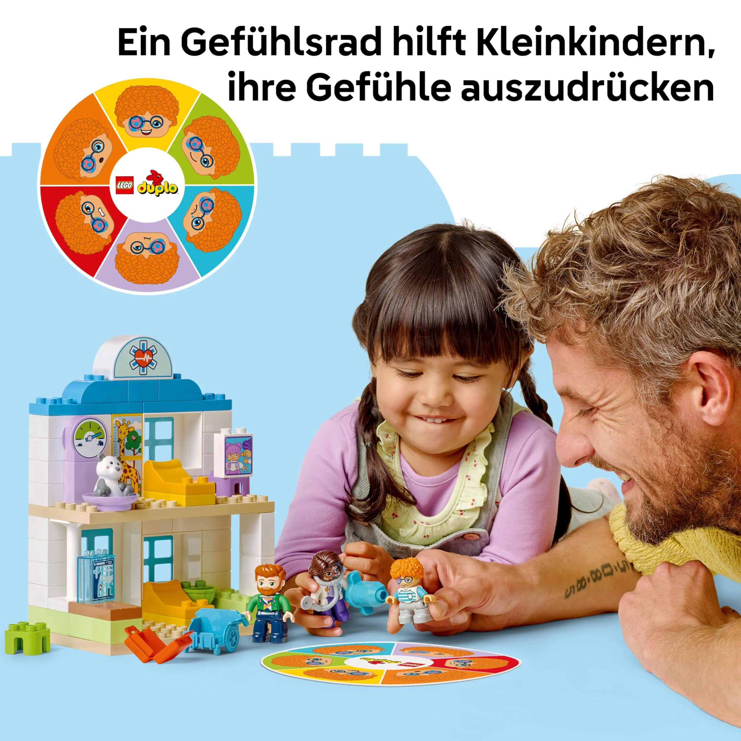 LEGO Duplo Erster Arztbesuch – Lernspielzeug für Mädchen und Jungen ab 2 Jahren – Montessori Spielzeug mit 4 Figuren, Arzt, Teddy, Erwachsener, Kinder und Gefühlskarten – Kinder Geschenk – 10449 - Image 8