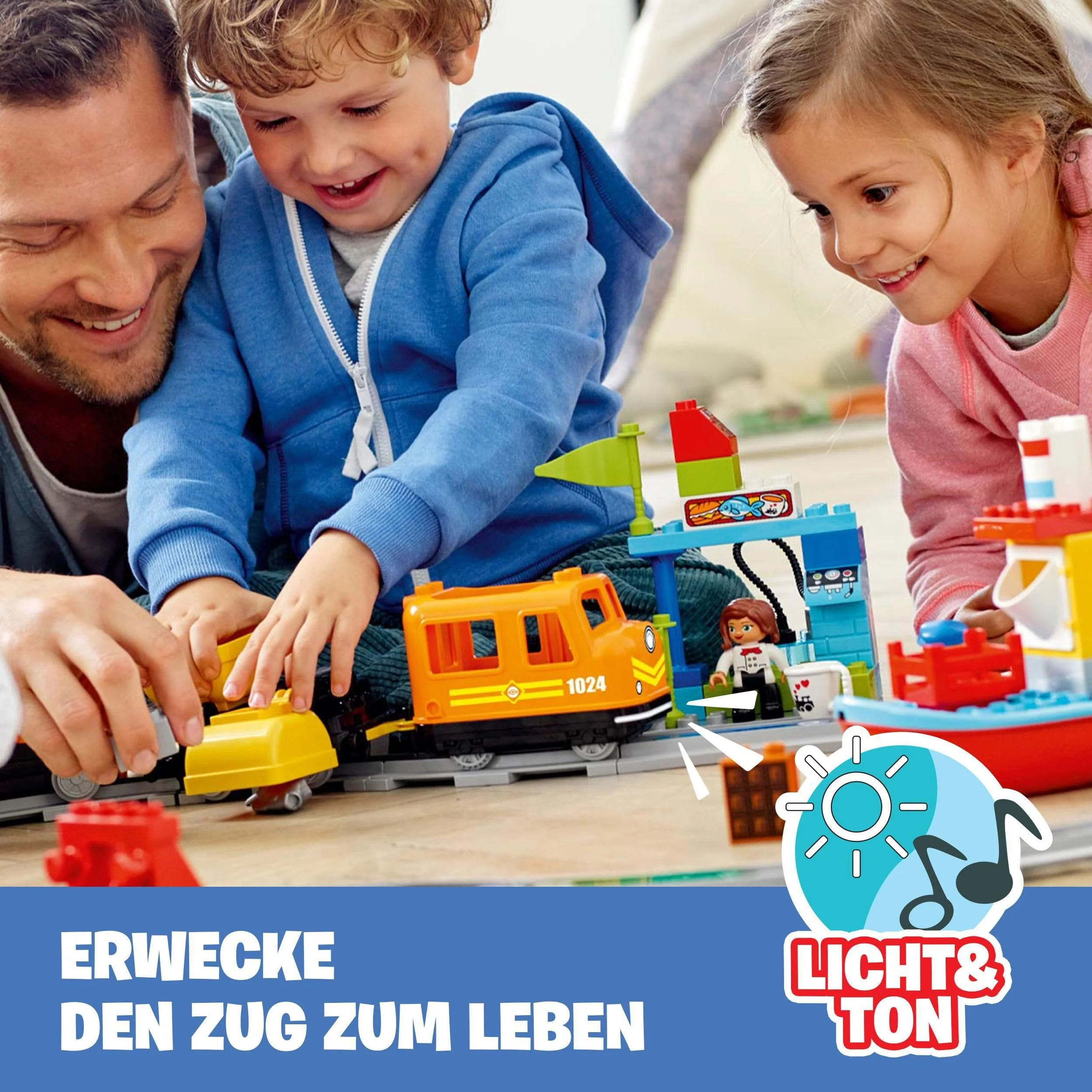 LEGO DUPLO Güterzug, „Push & Go“-Lok mit Lichtern und Geräuschen, Funktionssteinen und 2 Kranen, Spielzeug für Mädchen und Jungen ab 2 Jahren 10875 - Image 8