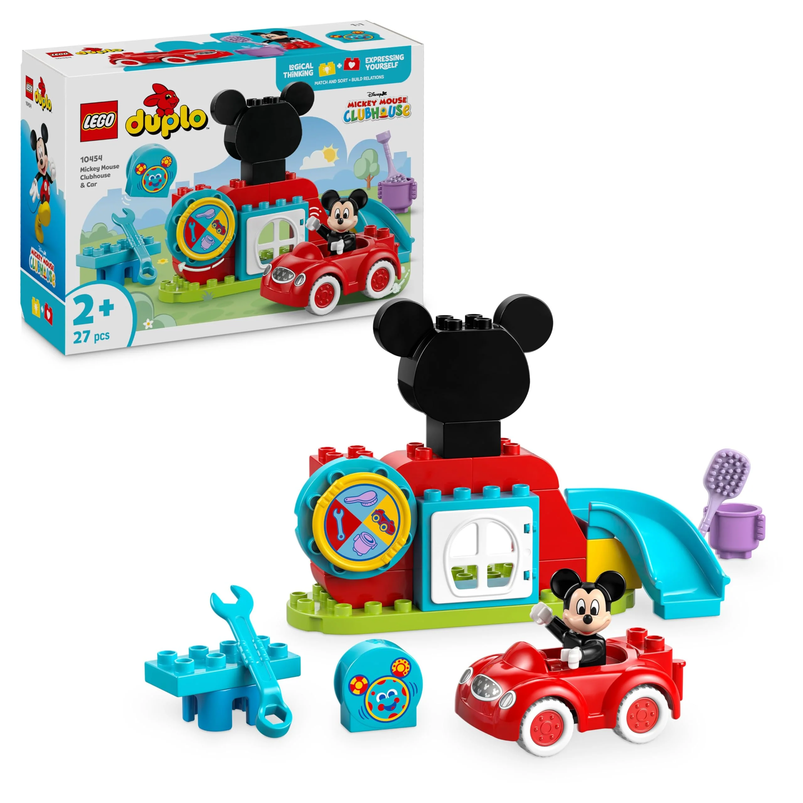 LEGO Duplo Mickys Clubhaus und Auto – Farbzuordnungs Spielzeug für Jungen und Mädchen ab 2 Jahren – Lernspielzeug für Kleinkinder mit Micky Maus Figur und Aktivitätsrad – Kinder Geschenk – 10454