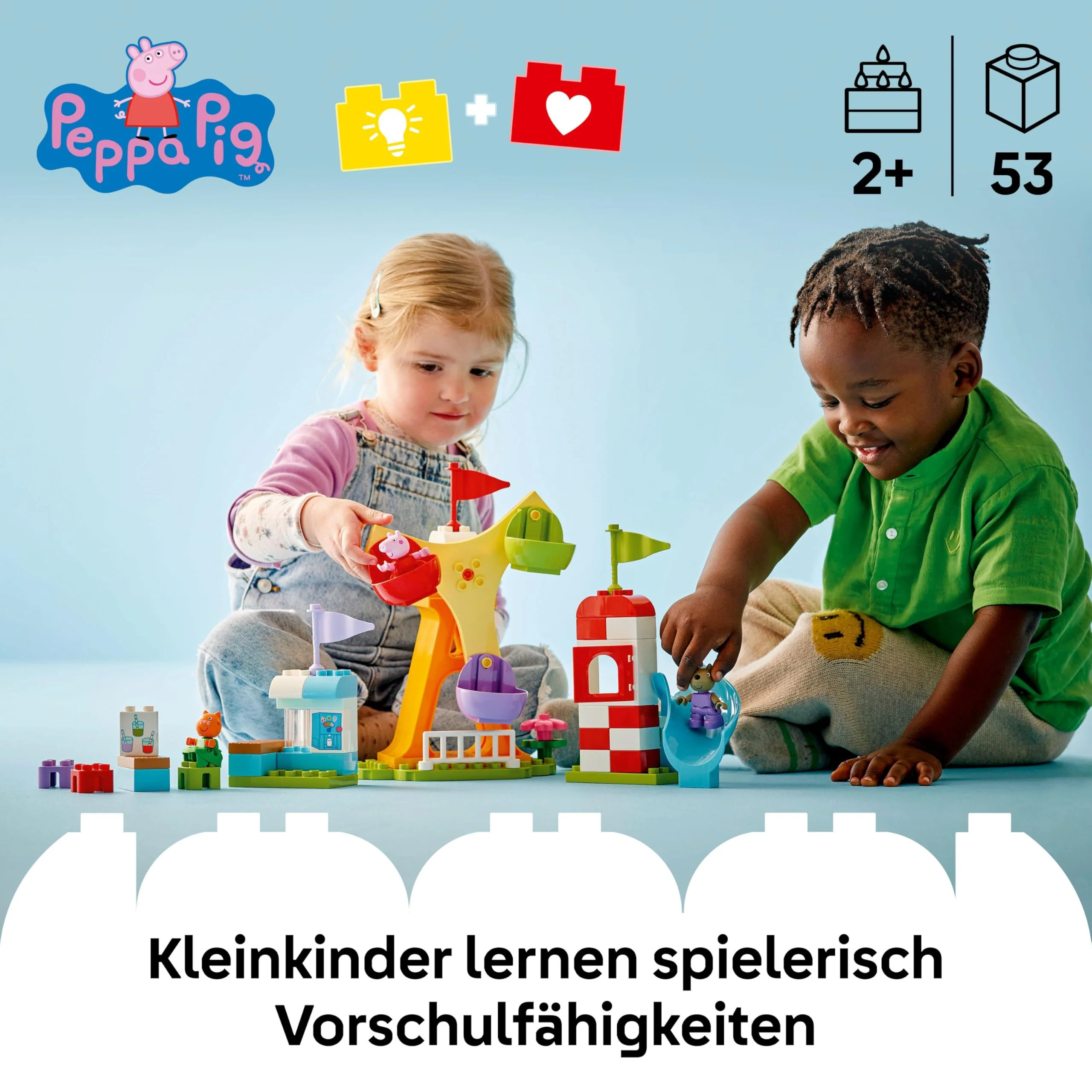 LEGO DUPLO Peppa Wutz Jahrmarkt - Montessori Spielzeug - Motorikspielzeug für Kinder ab 2 Jahren - Vorschule Spiele mit Riesenrad, Rutsche & 3 Figuren inkl. Mollie Mieze & Klausi Kläff 10453 - Image 11