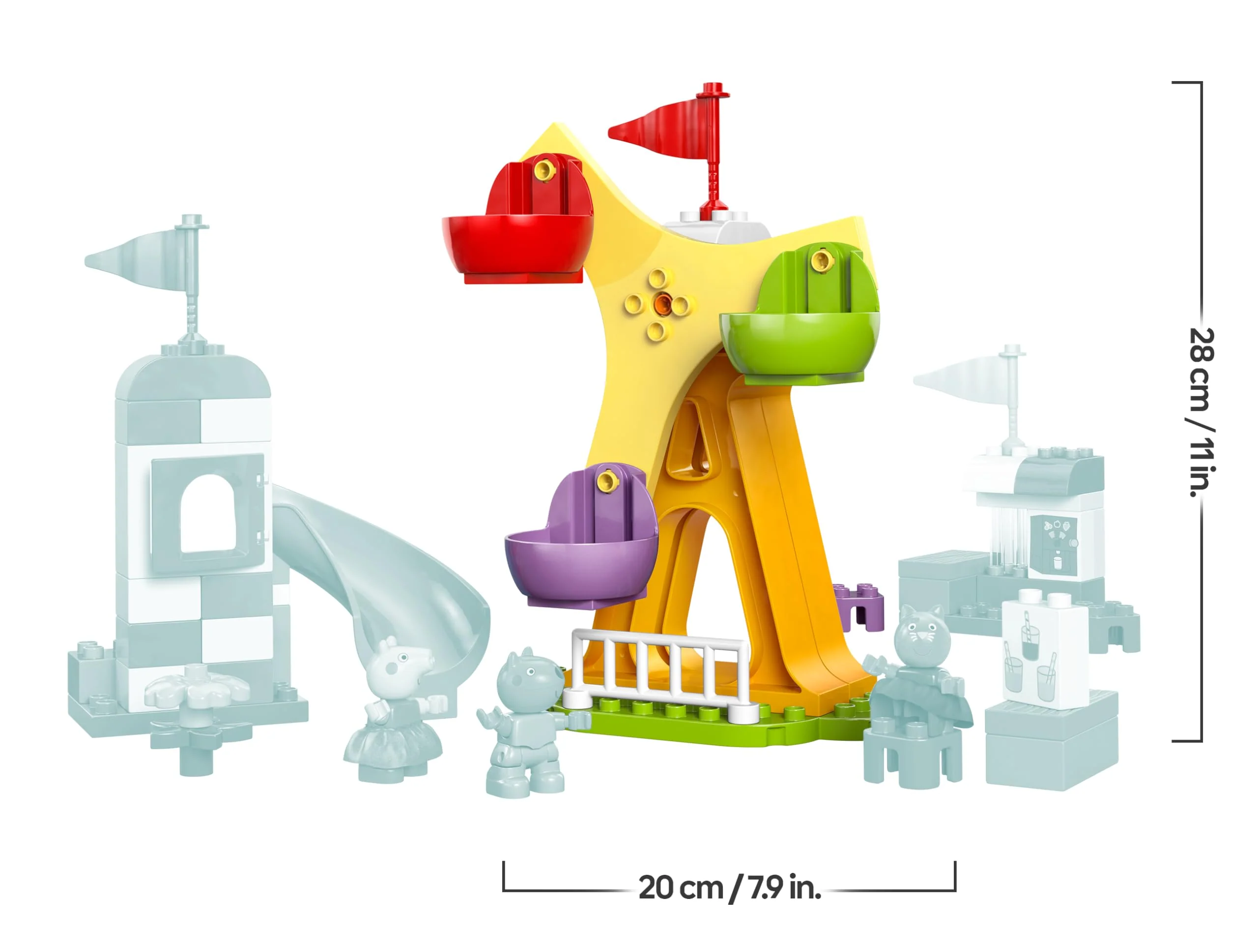 LEGO DUPLO Peppa Wutz Jahrmarkt - Montessori Spielzeug - Motorikspielzeug für Kinder ab 2 Jahren - Vorschule Spiele mit Riesenrad, Rutsche & 3 Figuren inkl. Mollie Mieze & Klausi Kläff 10453 - Image 5