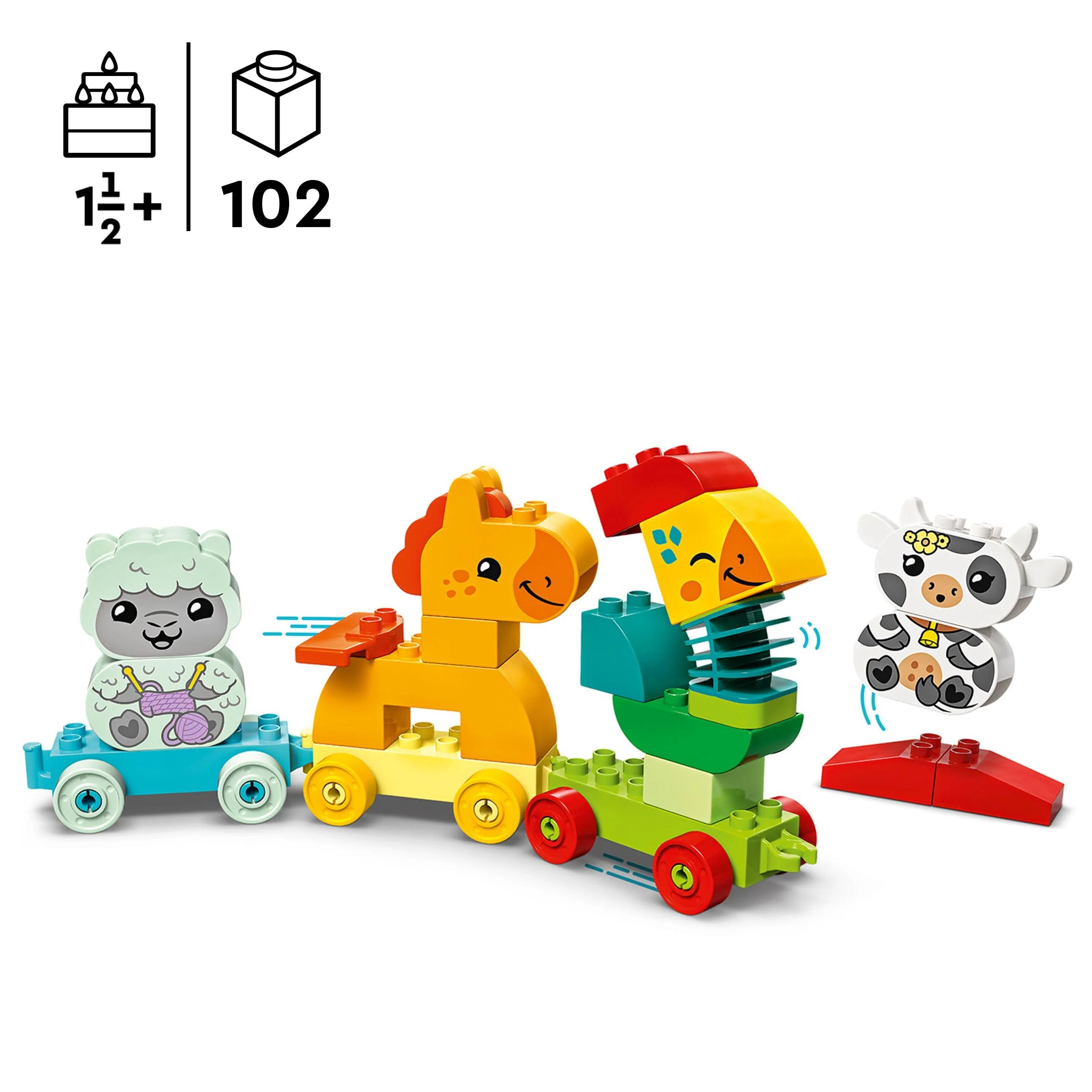 LEGO DUPLO Tierzug - Lernspielzeug für Kleinkinder – inkl. Hahn, Pferd, Lamm & Kuh Bauernhoftiere - Kreatives Spielzeug mit Tierfiguren - Geburtstagsgeschenk für Jungen & Mädchen ab 1 Jahr - 10412 - Image 10