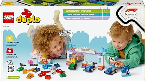 LEGO DUPLO Town F1 Team Rennautos mit Rennfahrern - Montessori Spielzeug für Mädchen & Jungen - Lernspielzeug für Kinder ab 2 Jahren - 10 Spielzeug Autos mit Kran, Startlichtern, Siegerpodest - 10445 - Image 2