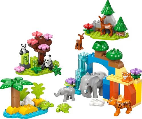 LEGO DUPLO Town Wildtier-Familien 3-in-1 Set - Lernspielzeug für Kleinkinder mit Tierfiguren - Montessori Spielzeug ab 2 Jahren mit Schildkröte, Tiger, Elefant, Hirsch & Panda Figuren - Geschenk 10446 - Image 3