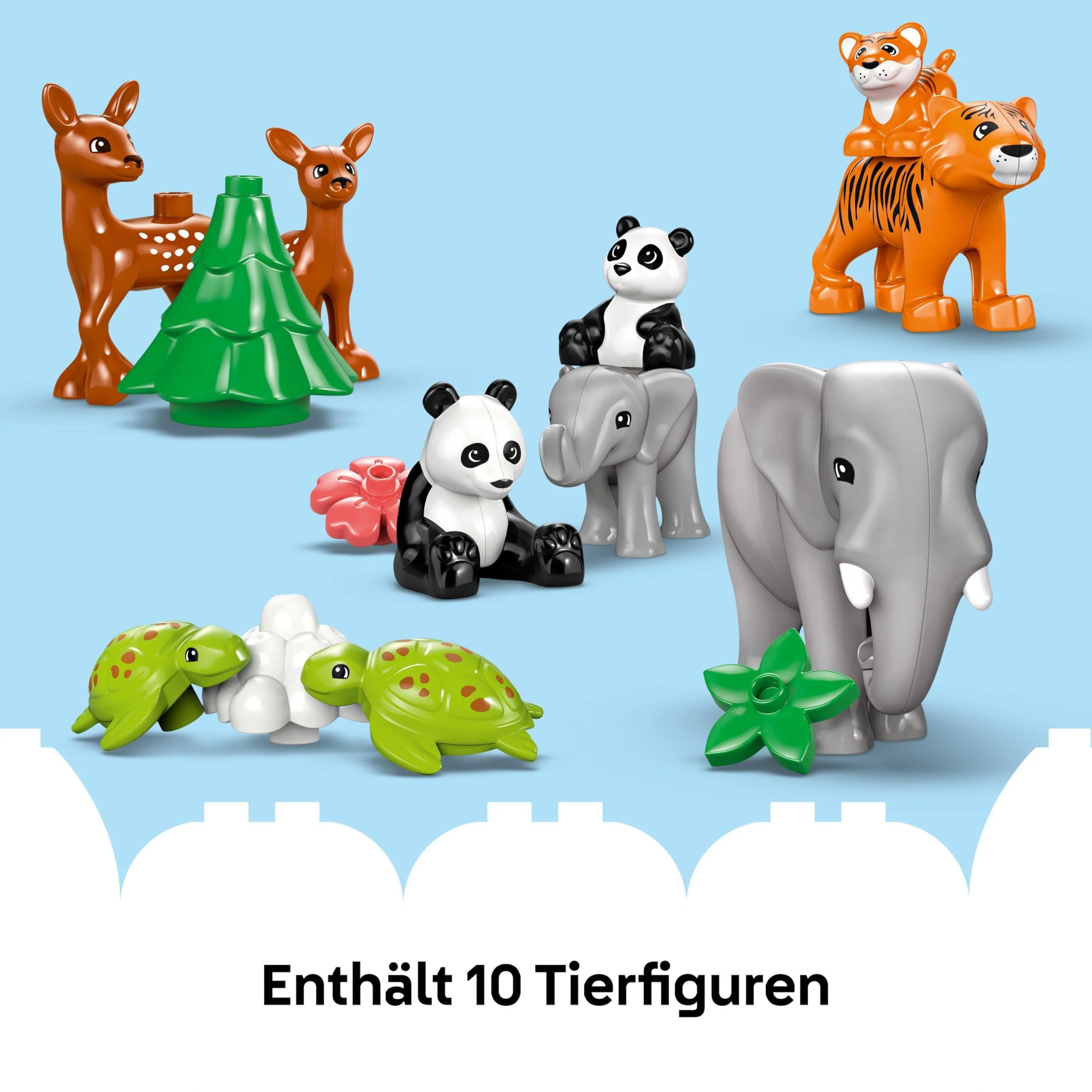 LEGO DUPLO Town Wildtier-Familien 3-in-1 Set - Lernspielzeug für Kleinkinder mit Tierfiguren - Montessori Spielzeug ab 2 Jahren mit Schildkröte, Tiger, Elefant, Hirsch & Panda Figuren - Geschenk 10446 - Image 7