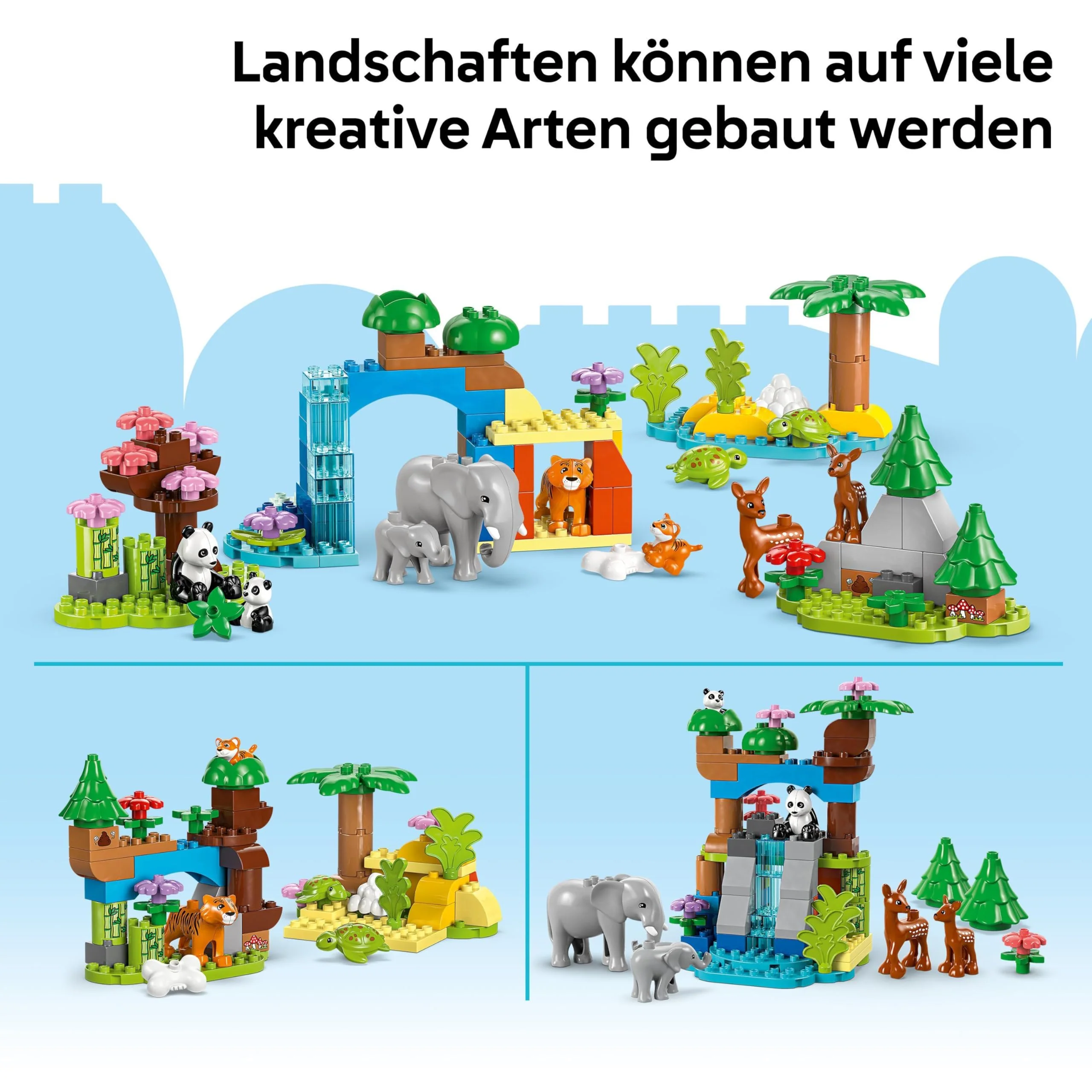 LEGO DUPLO Town Wildtier-Familien 3-in-1 Set - Lernspielzeug für Kleinkinder mit Tierfiguren - Montessori Spielzeug ab 2 Jahren mit Schildkröte, Tiger, Elefant, Hirsch & Panda Figuren - Geschenk 10446 - Image 8