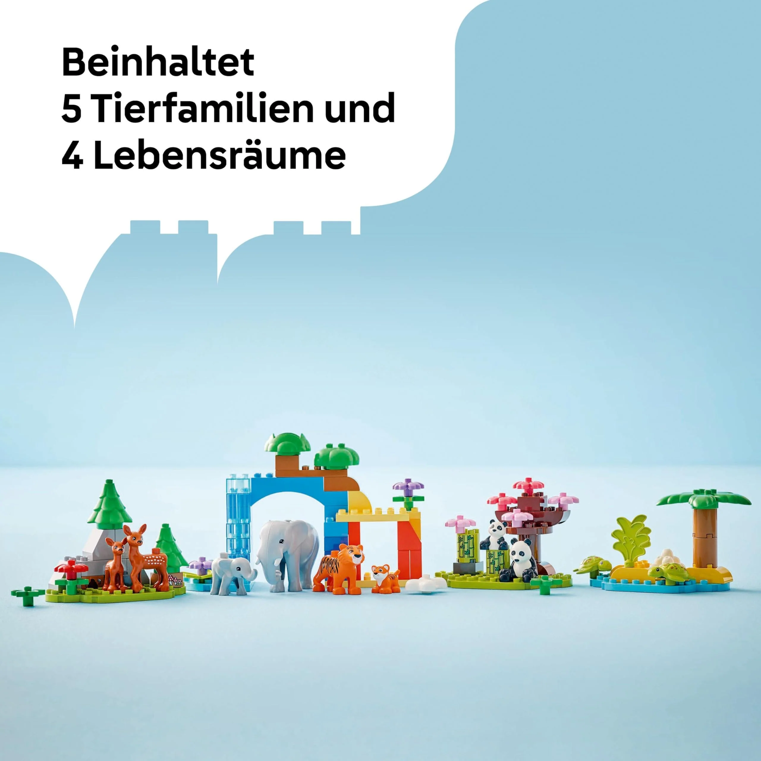LEGO DUPLO Town Wildtier-Familien 3-in-1 Set - Lernspielzeug für Kleinkinder mit Tierfiguren - Montessori Spielzeug ab 2 Jahren mit Schildkröte, Tiger, Elefant, Hirsch & Panda Figuren - Geschenk 10446 - Image 9