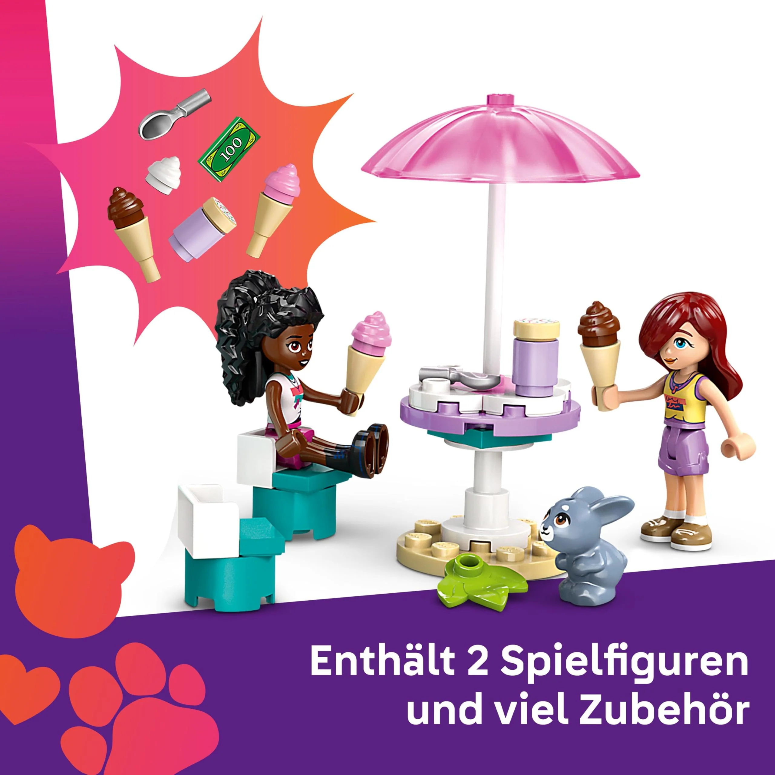 LEGO Friends Heartlake City Eiswagen, Spielset für Rollenspiele, Bauset mit 2 Spielzeugfiguren und einem Hasen, Spielzeug für Mädchen ab 4 Jahren, Bauspielzeug mit Minifiguren der Charaktere 42644 - Image 10