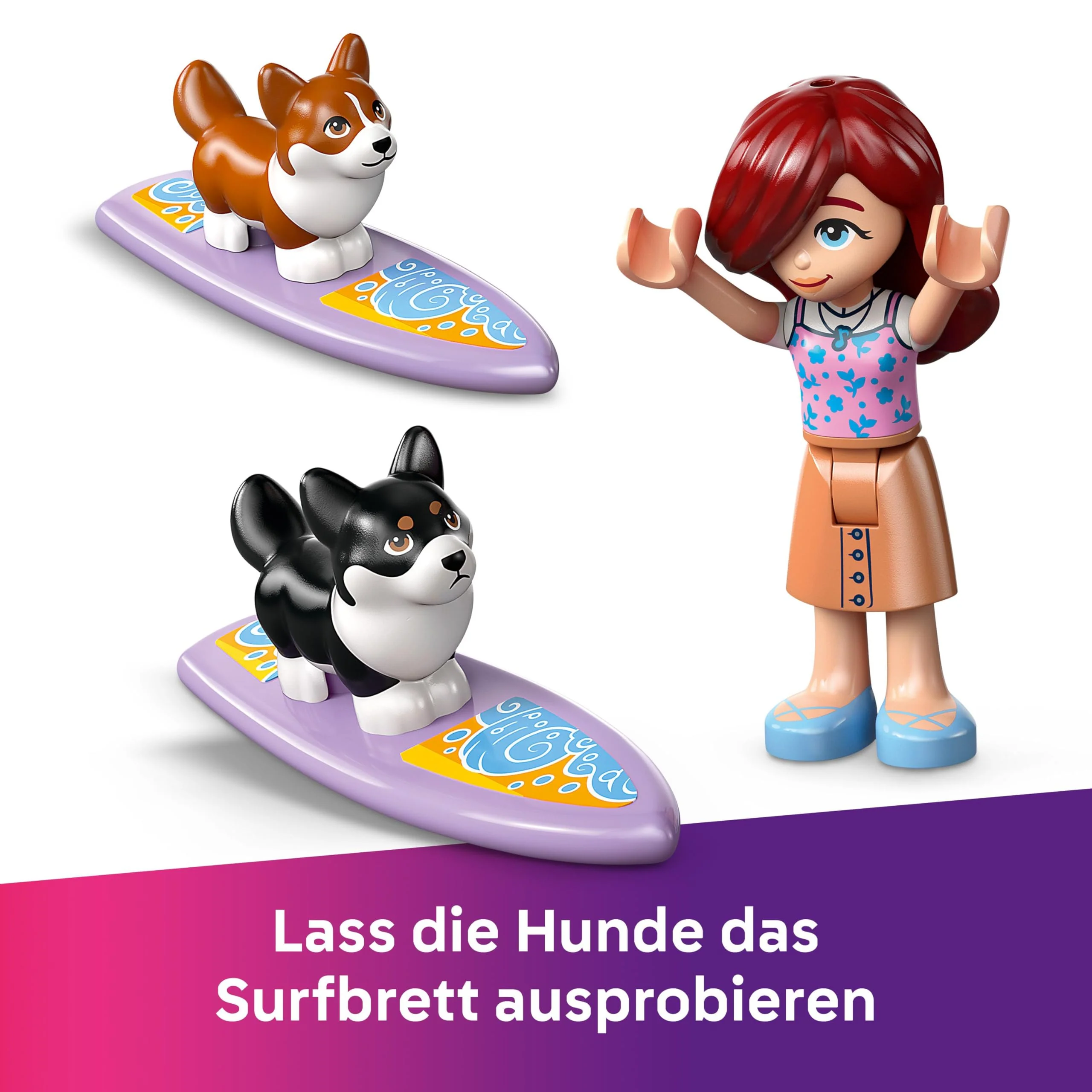 LEGO Friends Strandabenteuer mit Hunden, Bauspielzeug für Mädchen ab 6 Jahren, Tier Spielset mit 2 Minifiguren und 2 Corgi Figuren, Geschenk für kreative Kinder, Abenteuer Bauset mit Surfbrett 42641 - Image 9