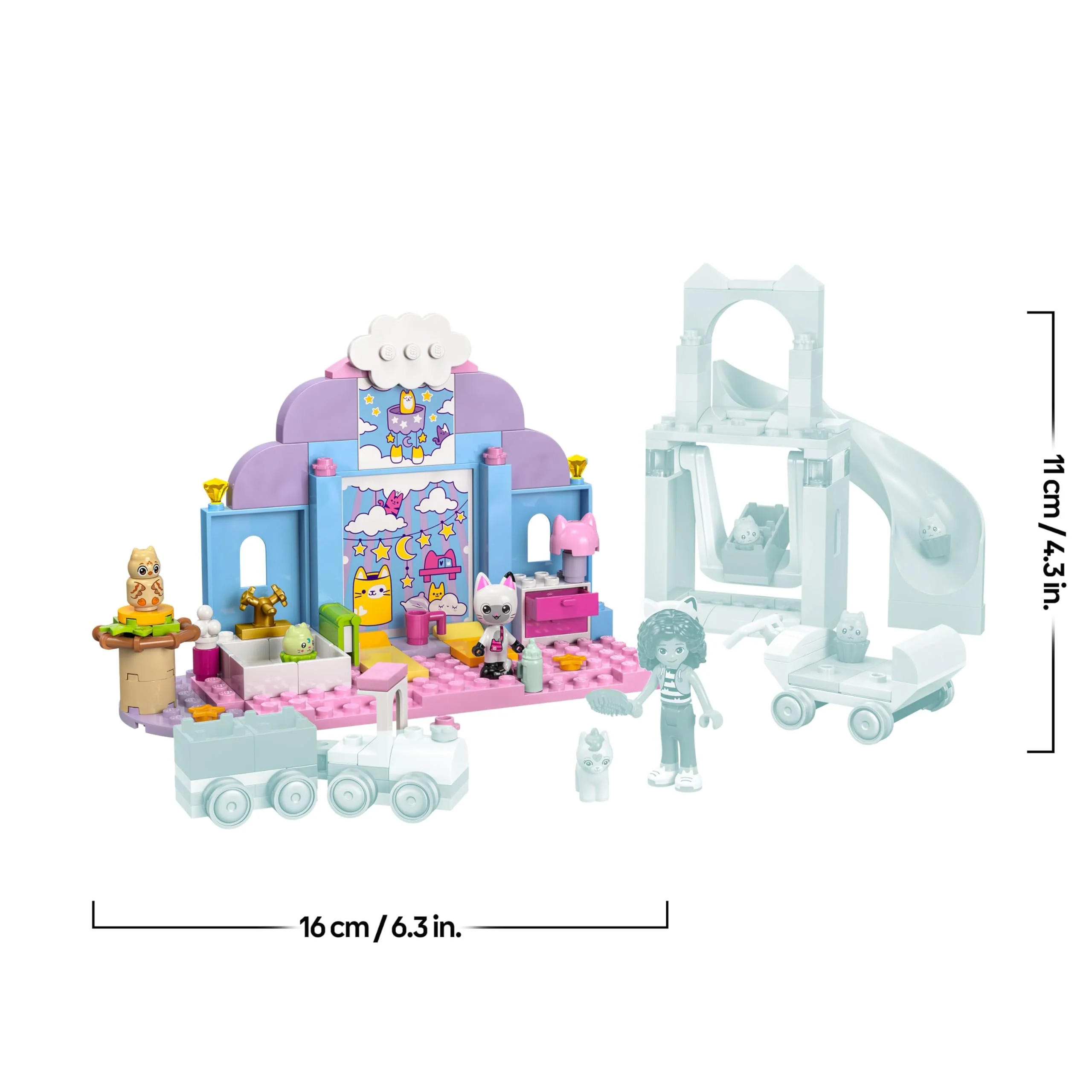 LEGO Gabby's Puppenhaus – Gabbys Katzenpflege Spielset – Kreatives Tier Spielzeug - Bauset mit Auto, Zug, Rutsche, Minifiguren & Zubehör – Kinder Geschenk für Mädchen ab 4 Jahren – 10796 - Image 6