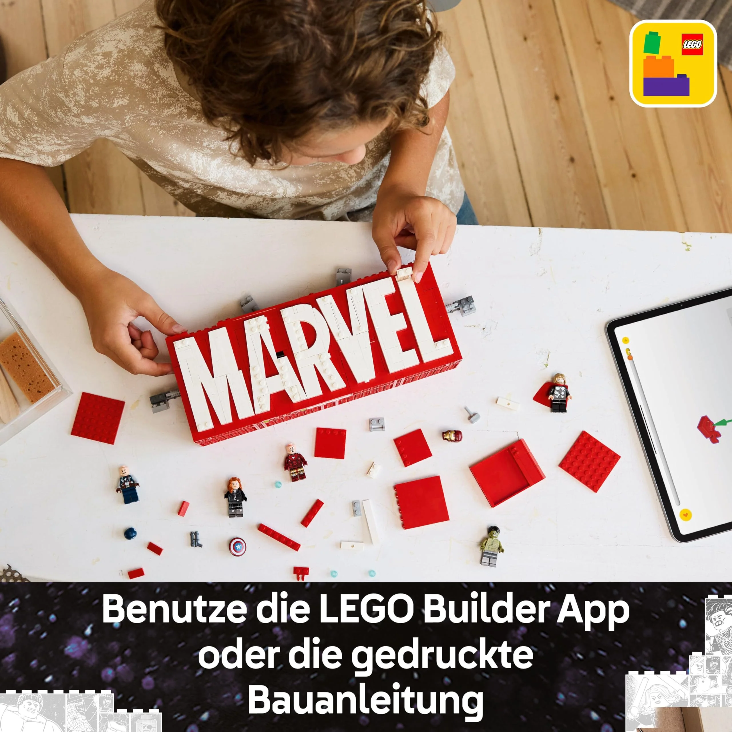 LEGO Marvel: Marvel Logo & Minifiguren - Sammlerstück inkl. Hulk, Thor, Iron Man, Black Widow und Captain America - Bauset mit Avengers Figuren - Geschenk für Jungen und Mädchen ab 12 Jahren 76313 - Image 9