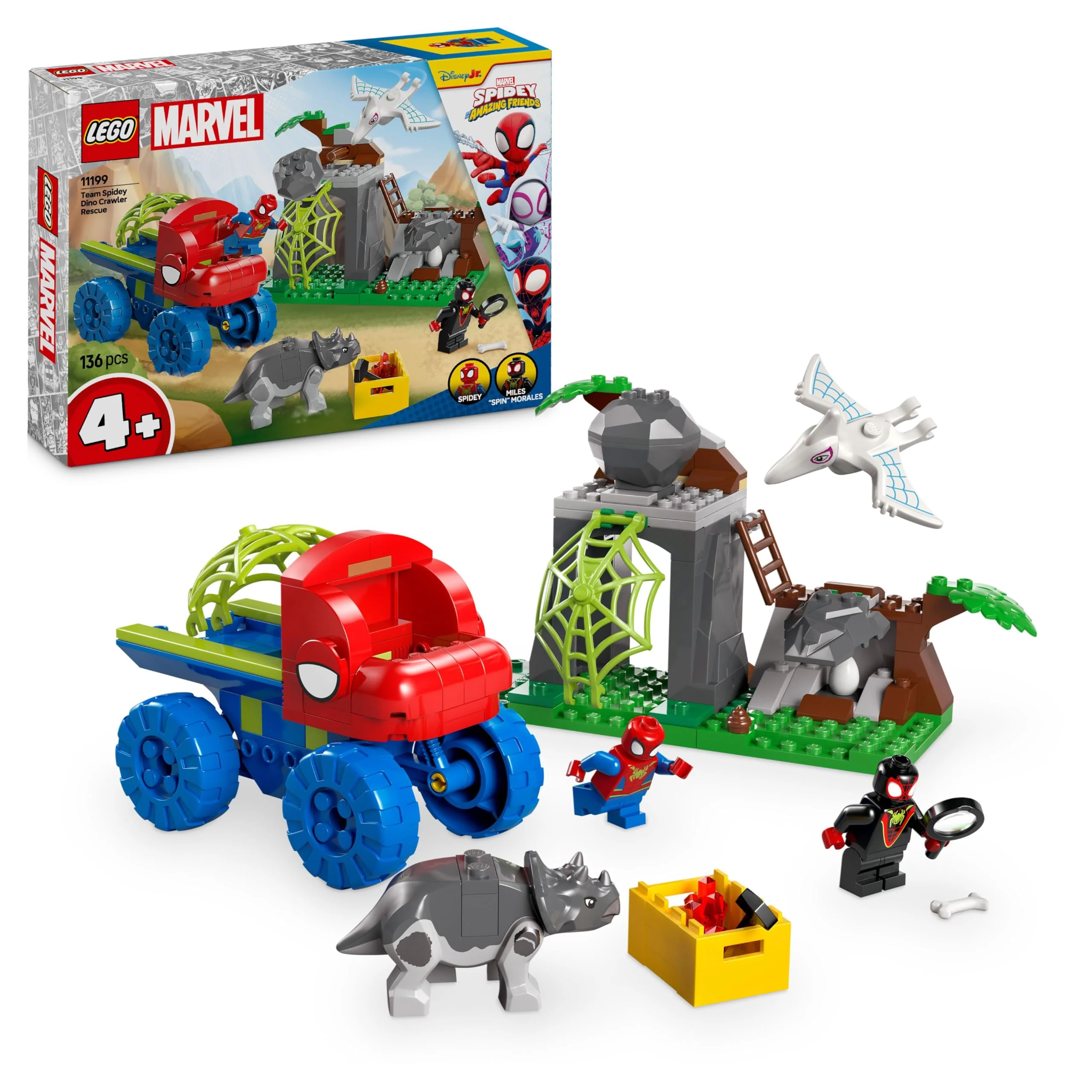 LEGO Marvel Spideys Team auf Rettungsmission im Dino-Truck, baubares Superhelden Spielzeugauto, Abenteuer Spielset für Kinder ab 4 Jahren, Spidey und Seine Super-Freunde 11199