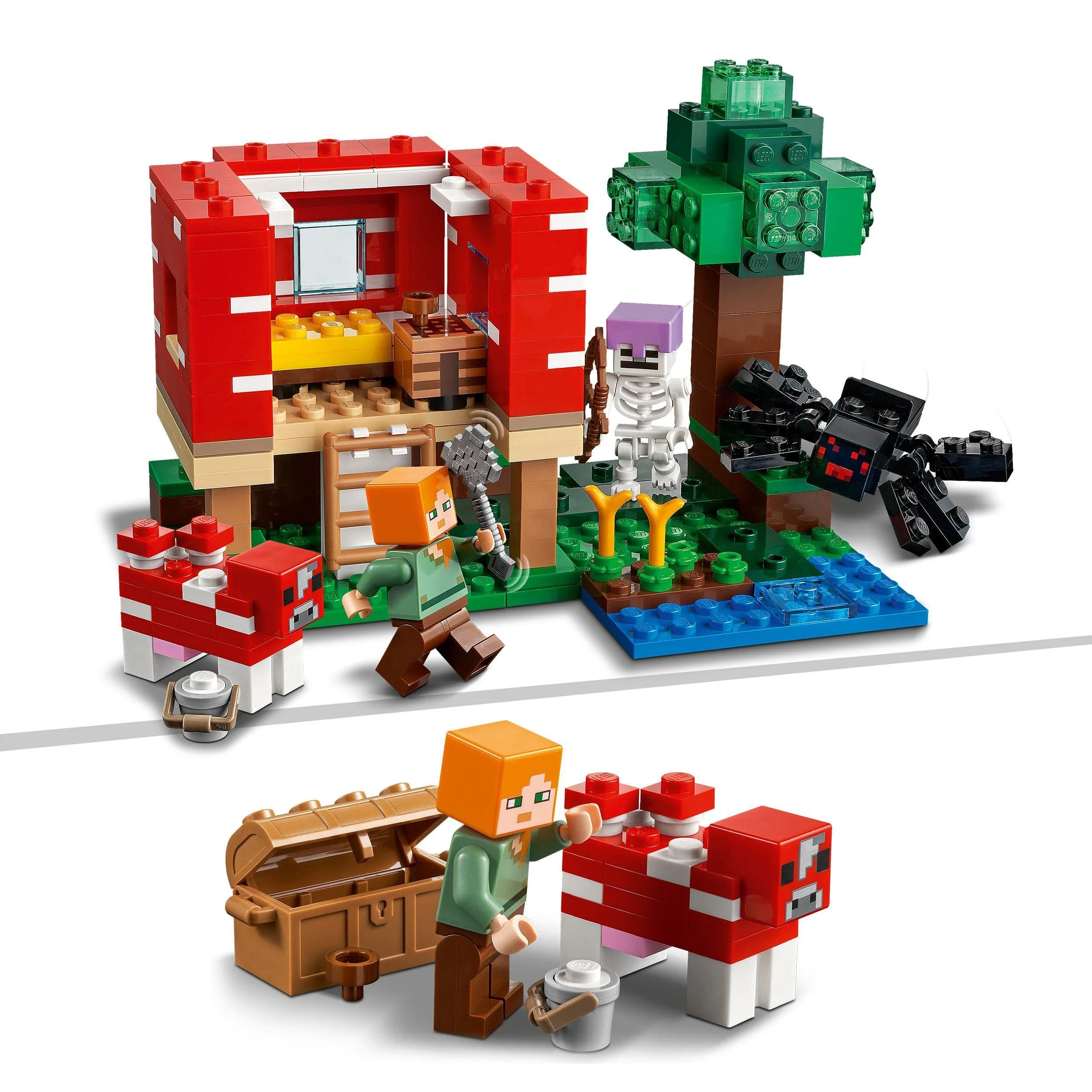 LEGO Minecraft Das Pilzhaus, Spielzeug ab 8 Jahren, Geschenk für Kinder mit Figuren von Alex, Mooshroom & Spinnenreiter, Kinderspielzeug 21179 - Image 7