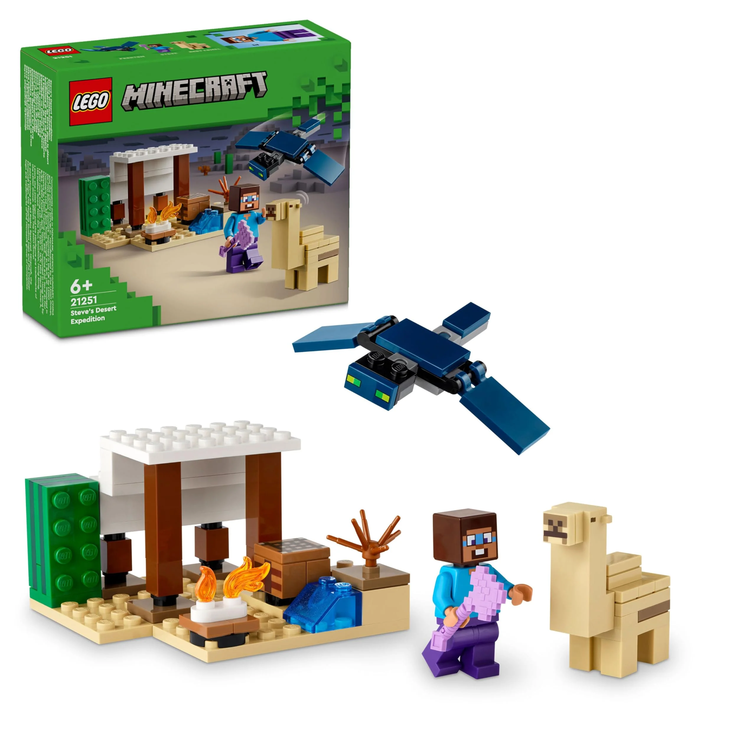 LEGO Minecraft Steves Wüstenexpedition - Spielzeughaus mit 3 Figuren - Spielzeug mit Minifiguren von Steve, Werkbank & verzauberte Axt - Gamer Geschenk für Jungen & Mädchen ab 6 Jahren - 21251