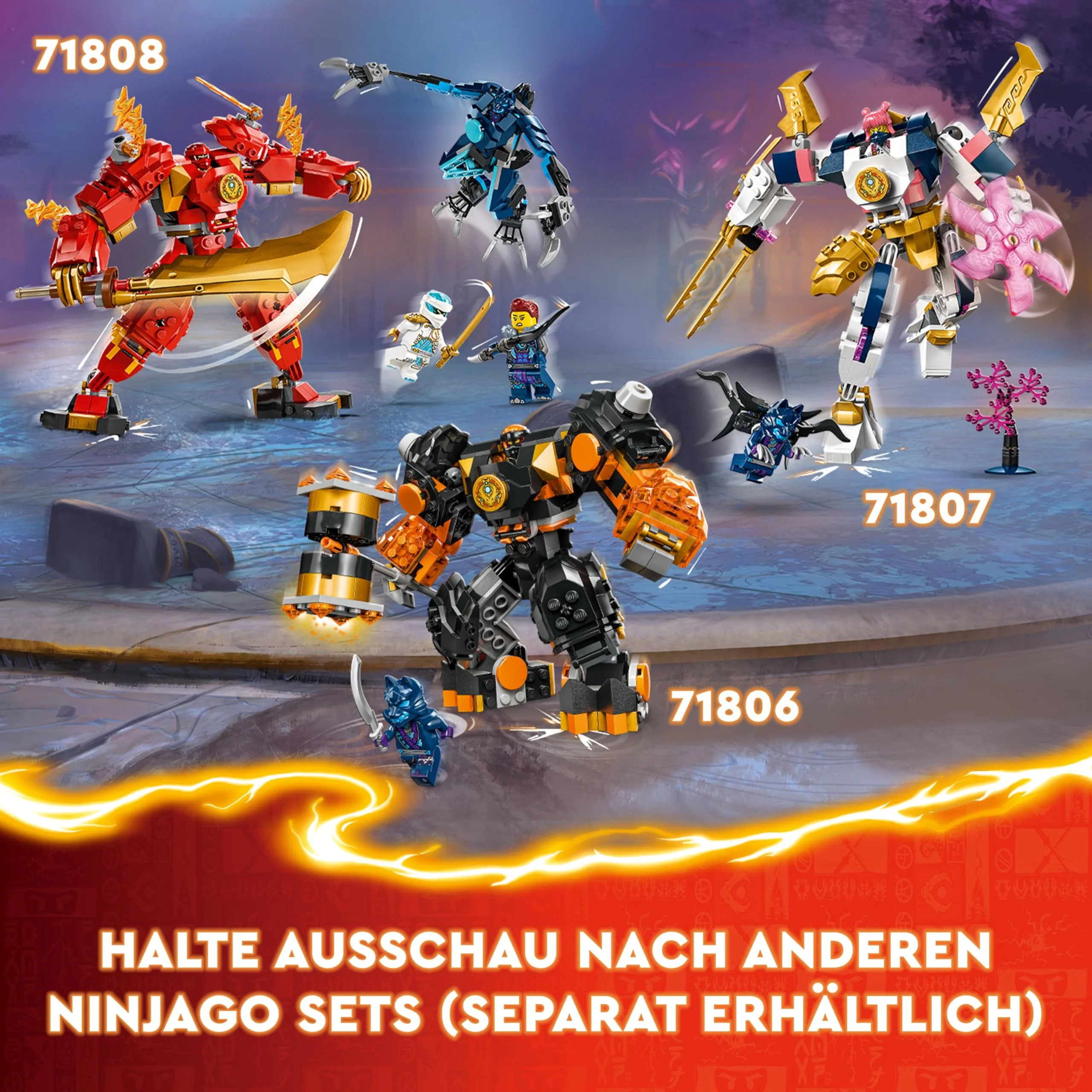 LEGO NINJAGO Kais Feuermech, Actionfiguren-Spielzeug für Kinder mit roter Mech-Figur zum Umgestalten, Ninja-Set mit 4 Figuren inkl. Kai und Zane, Geschenk für 7-jährige Jungs und Mädchen 71808 - Image 6